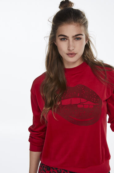 Hunkemoller Pyjama Top Lange Mouwen Velours Rood hunkemoller kopen in de aanbieding