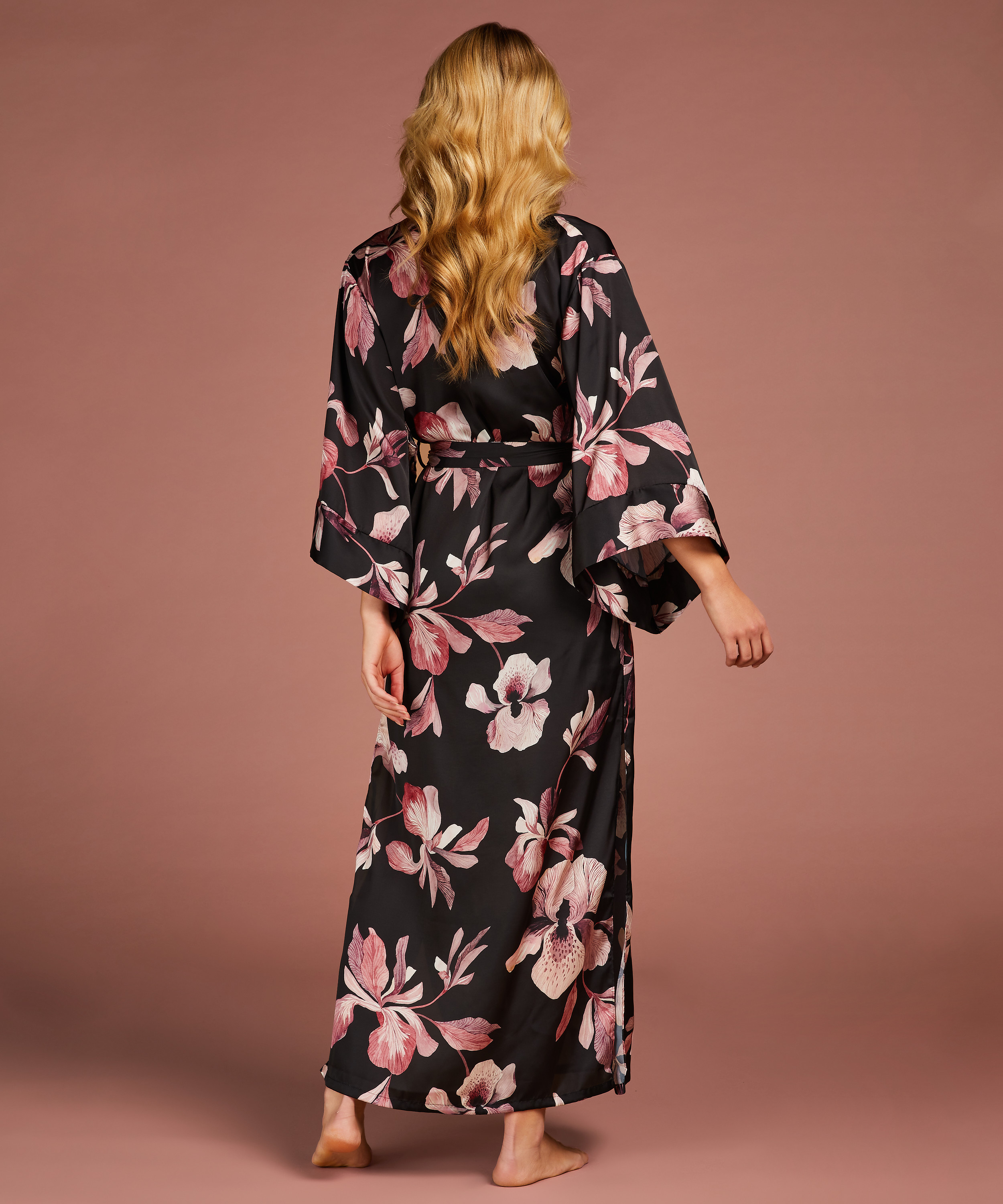 Kimono Satijn Bloom, Zwart, main
