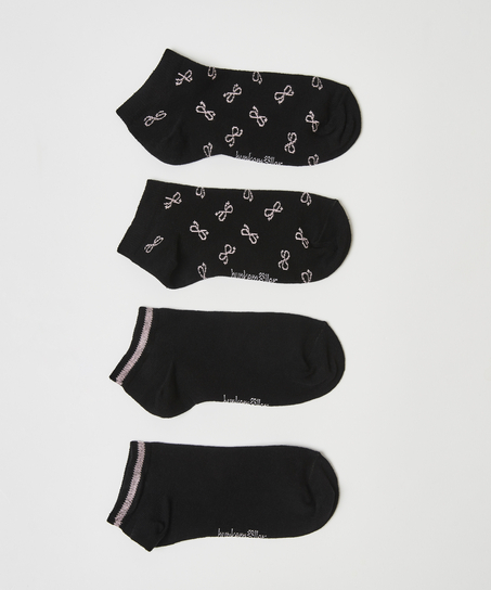 2 paar katoenen sokken trainerliners, Zwart
