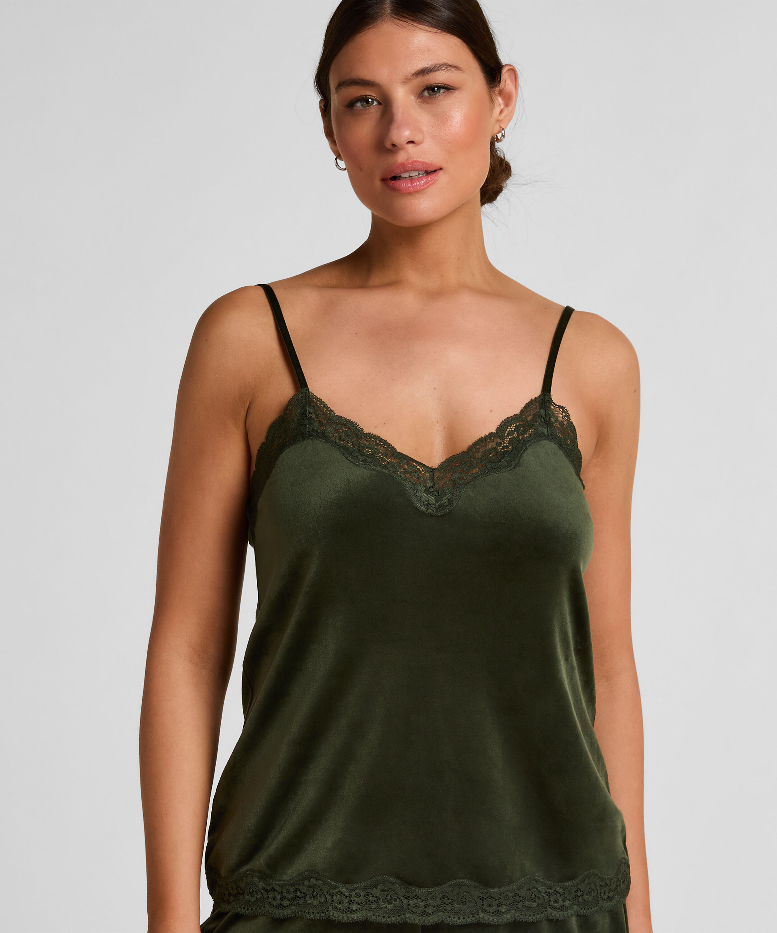 Cami top Velours Lace, Groen