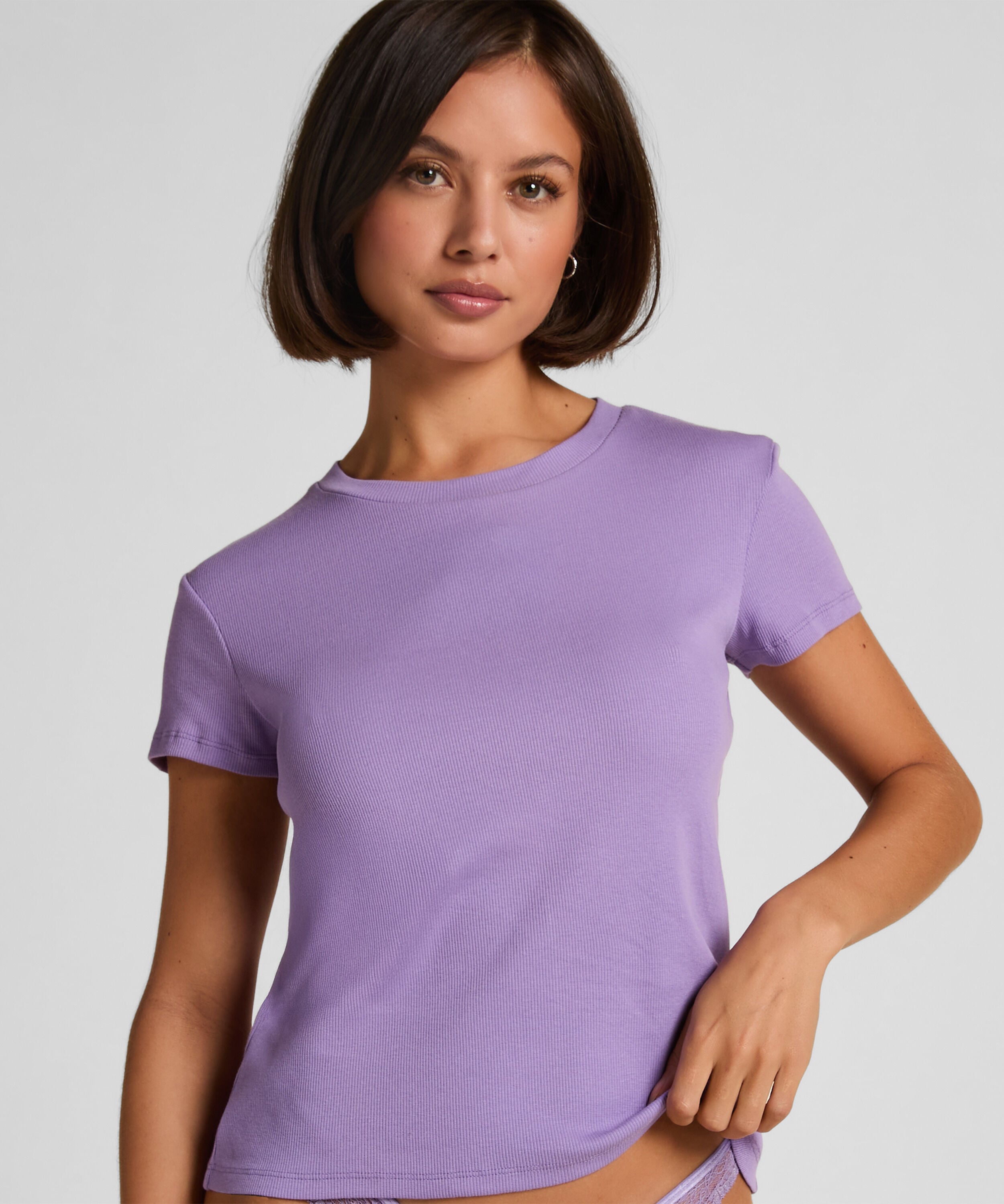 Pyjama top korte mouwen rib