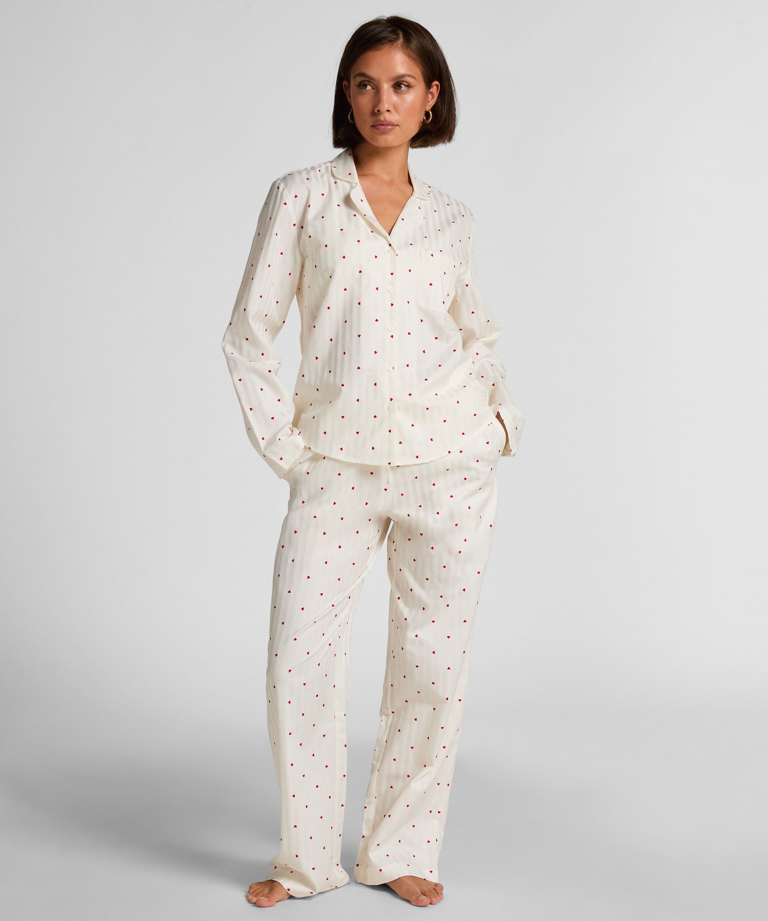 Katoenen pyjamaset met Hartjes, Wit