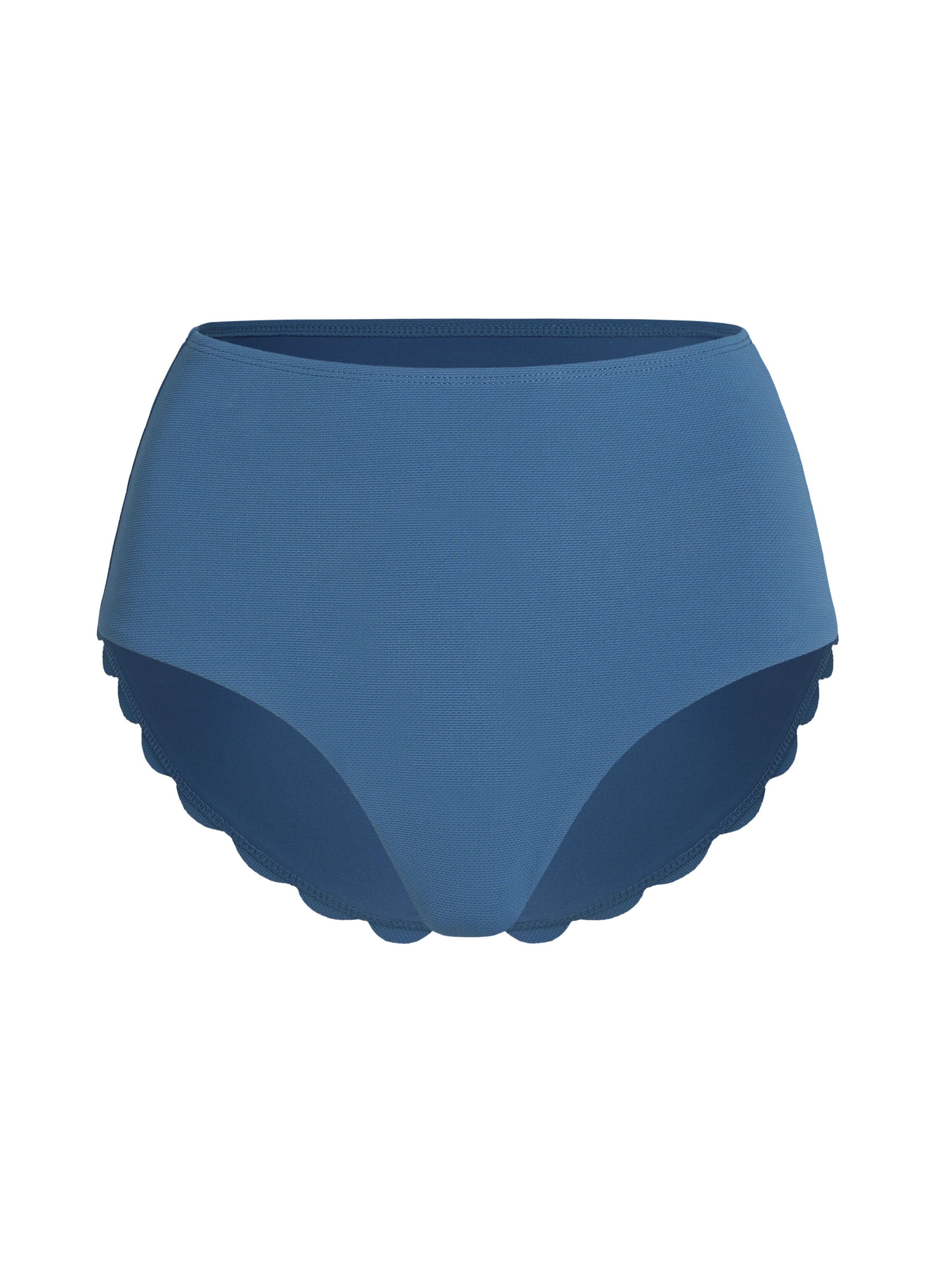 Scallop Bikinibroekje met Hoge Taille, Blauw Scallop Bikinibroekje met Hoge Taille, Blauw