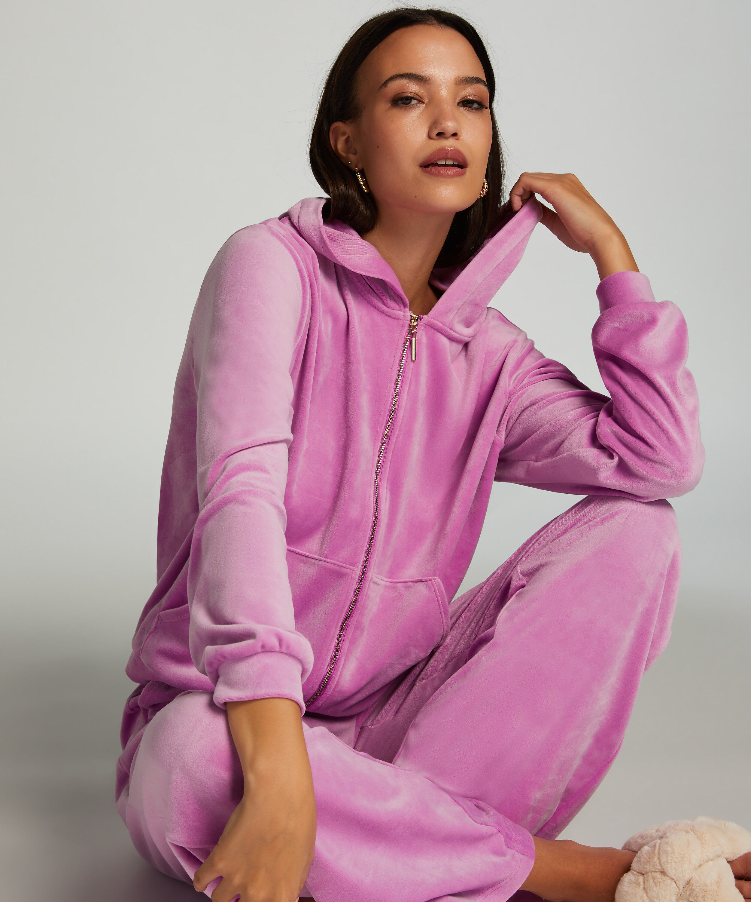 Hoodie jas Velours, Roze