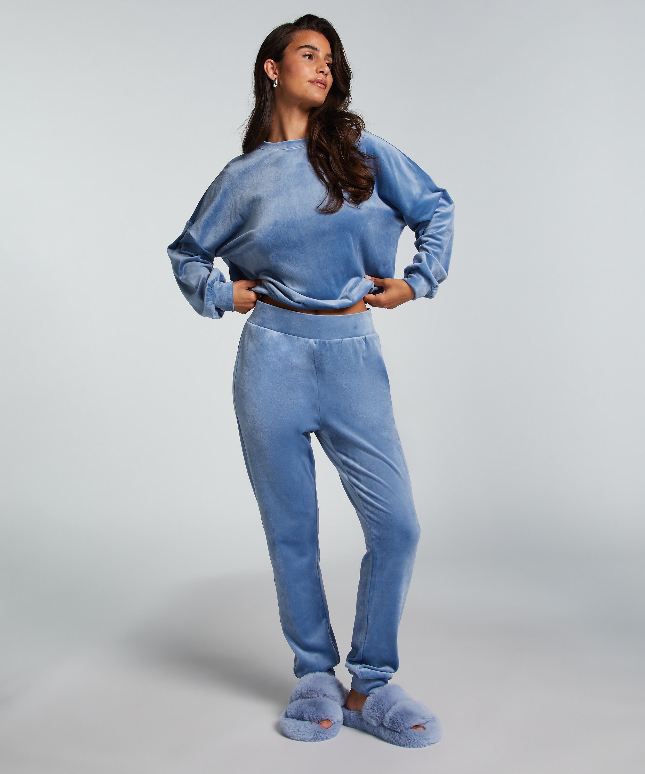 Tall Joggingbroek Velours, Blauw Tall Joggingbroek Velours, Blauw