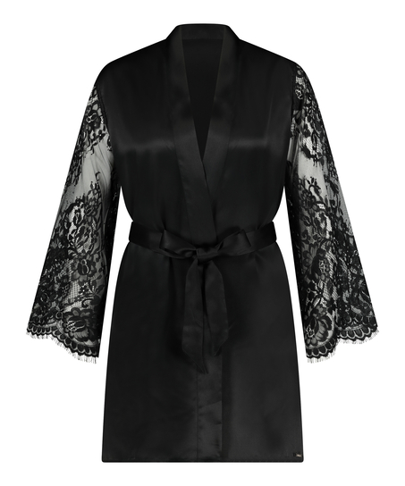 Kimono Zijde Lace Sleeve, Zwart