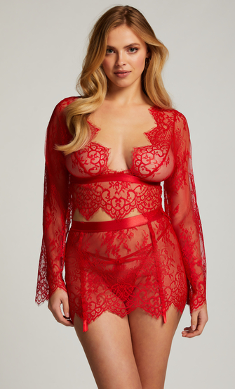 Top Allover Lace, Rood