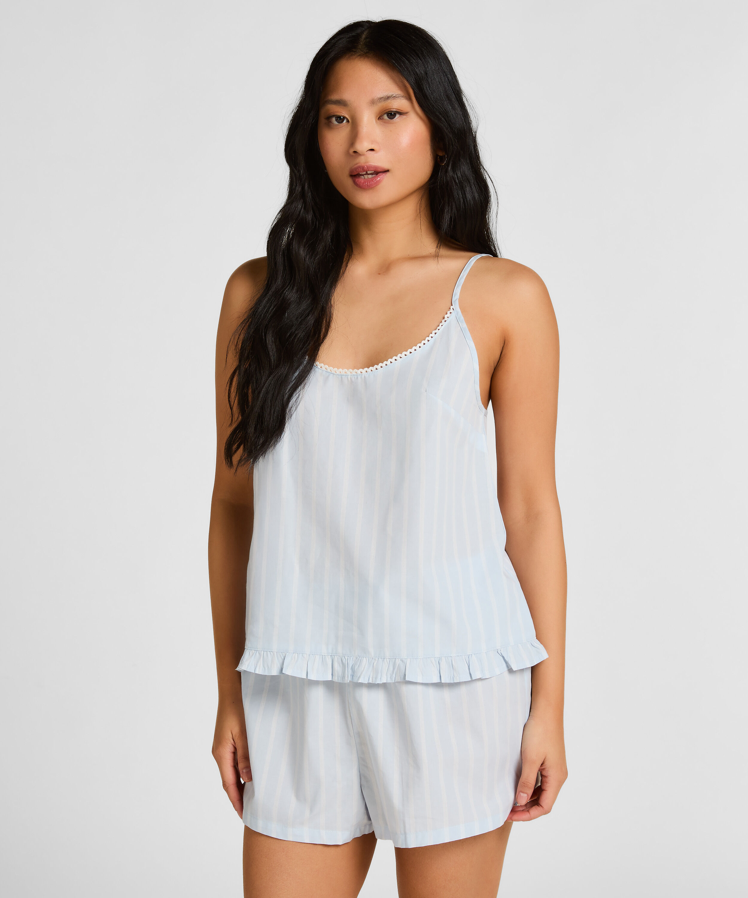 Gestreept Katoenen Pyjama short, Blauw Gestreept Katoenen Pyjama short, Blauw