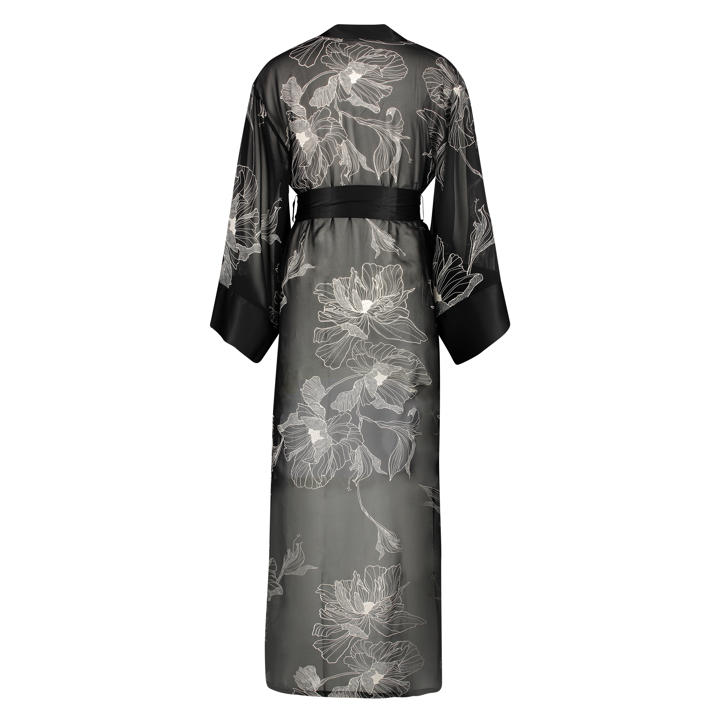 Kimono long chiffon lotus, Zwart, main