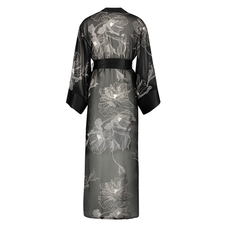 Kimono long chiffon lotus, Zwart