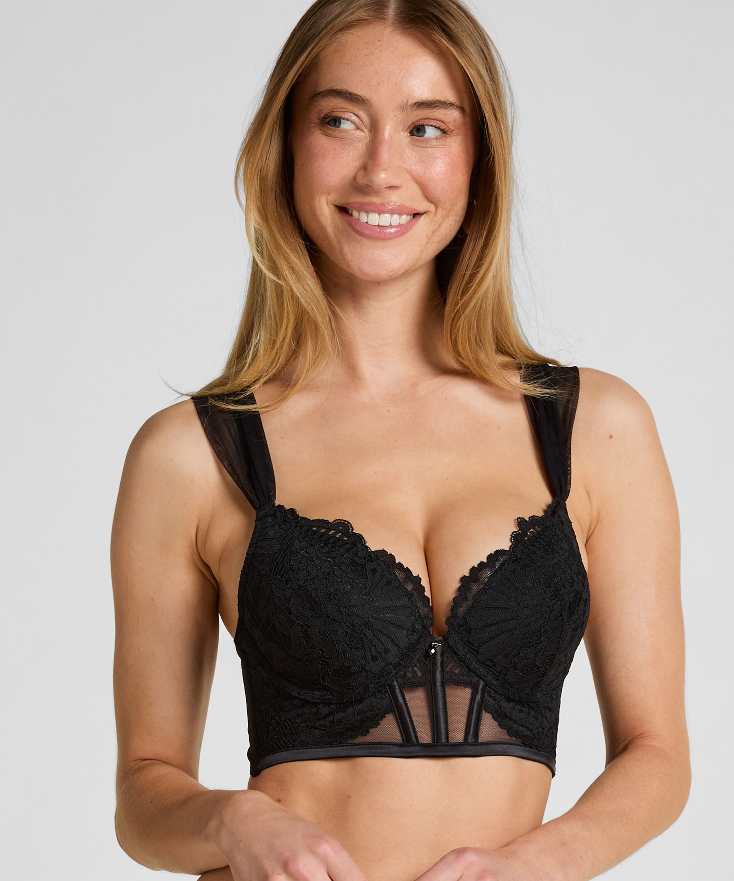 Voorgevormde longline push-up beugel bh Whitney, Zwart