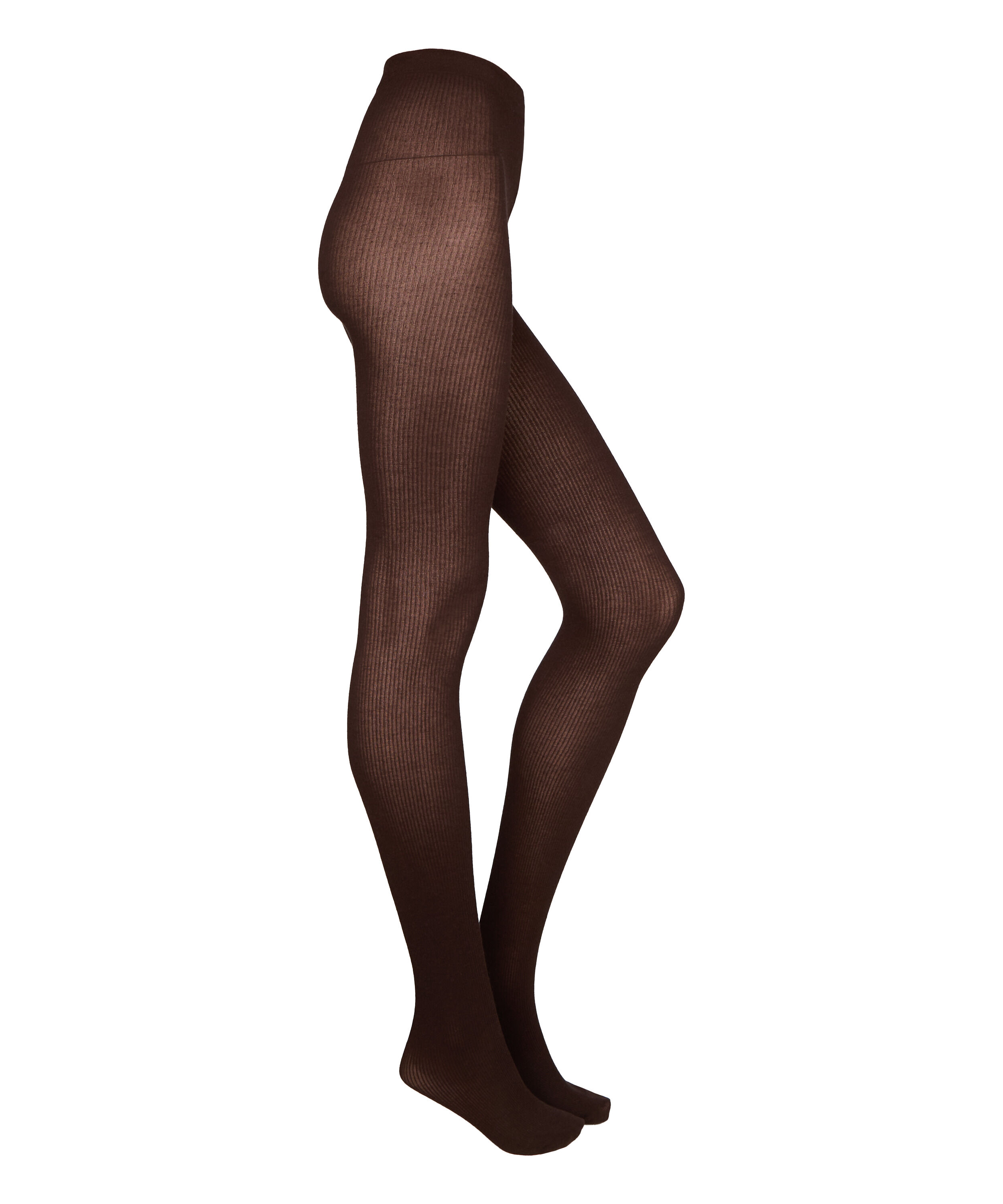 Geribbelde Panty Cashmere Blend, Bruin