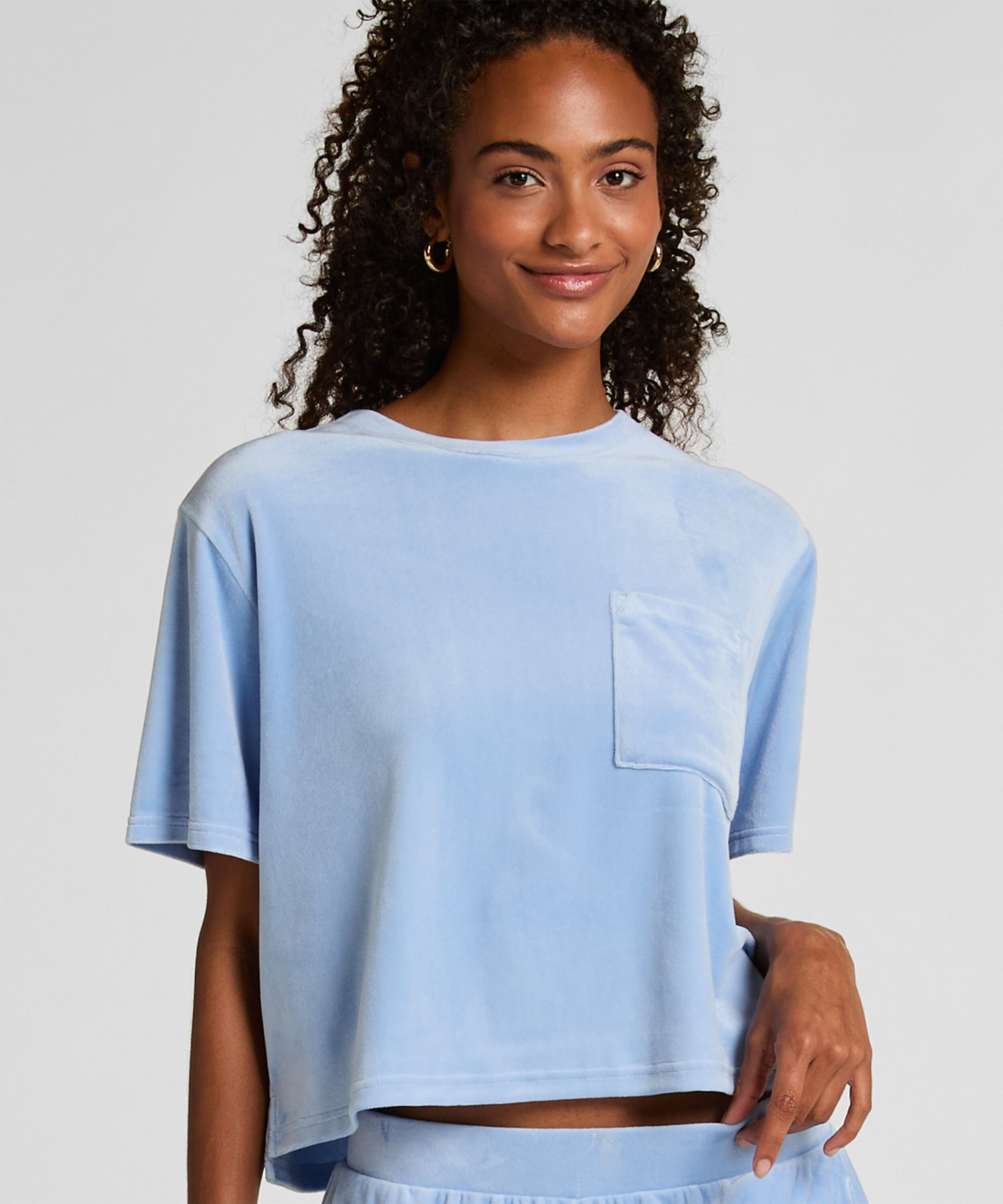 Top Velours Pocket, Blauw