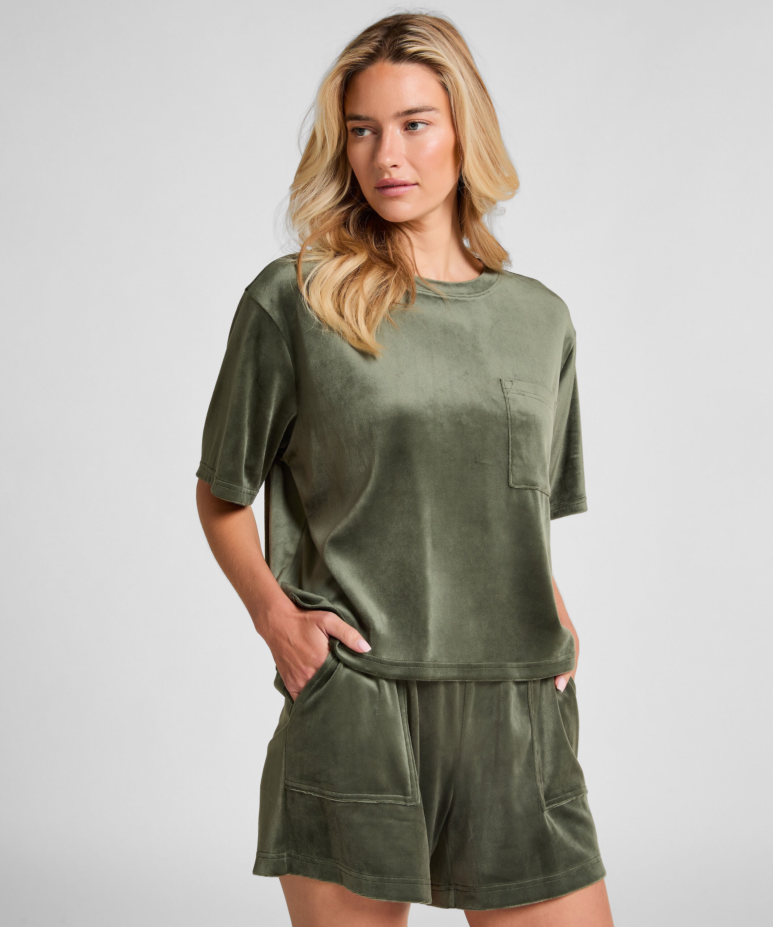 Shorts Velours Pocket, Groen