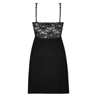 Slipdress Modal lace, Zwart