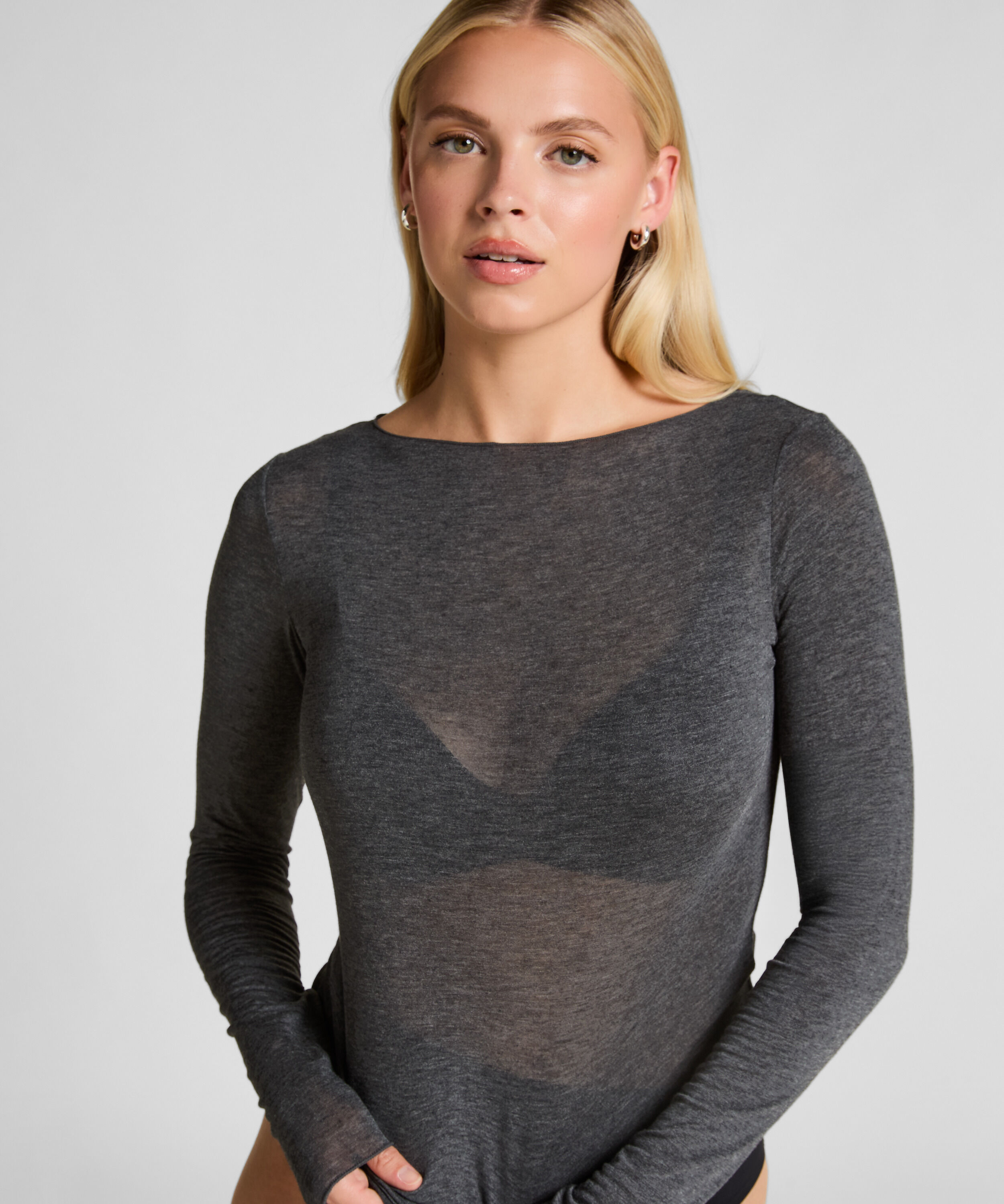 super soft Boothals Shirt met Cashmere, Grijs