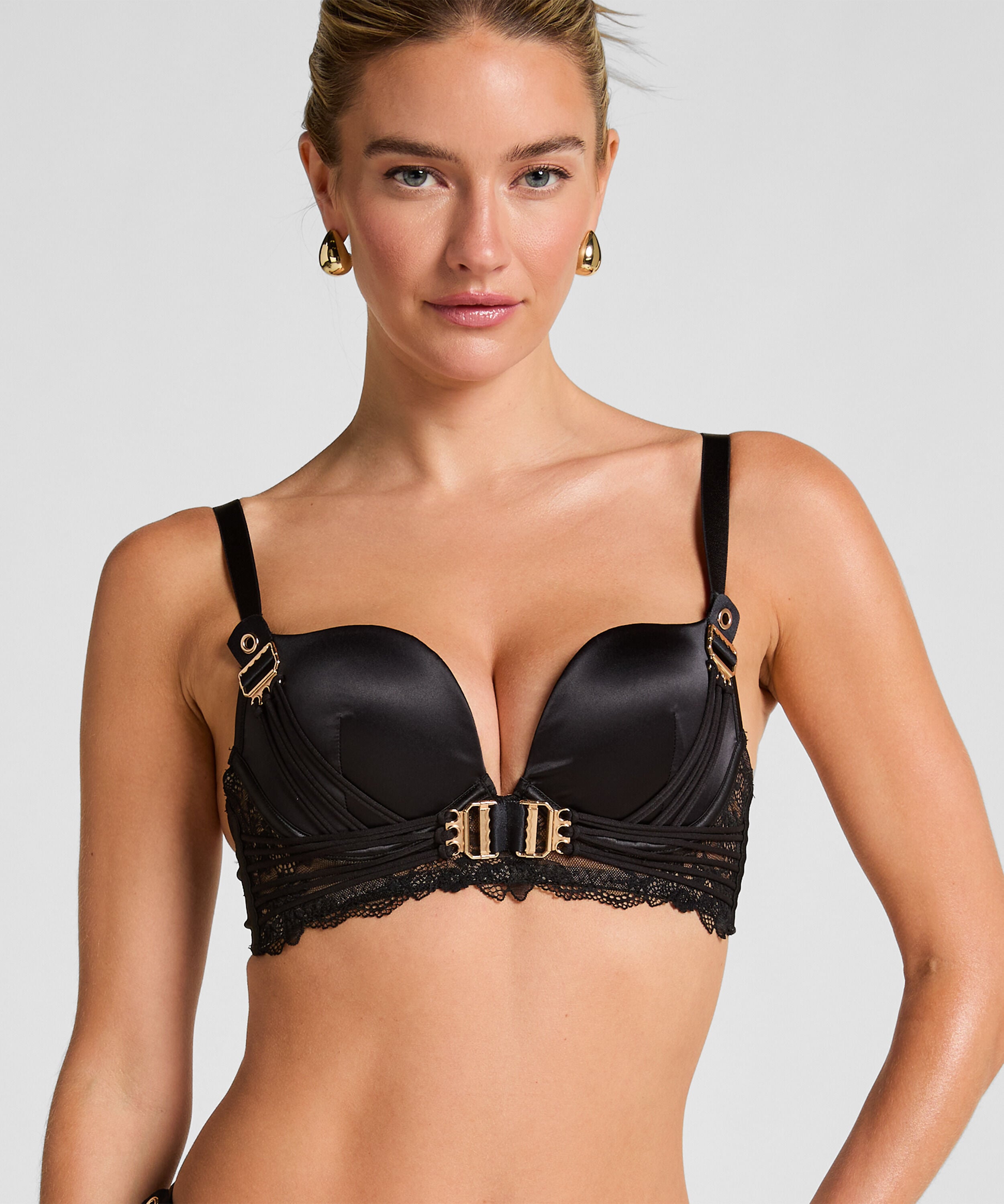Voorgevormde push-up longline beugel bh Avela, Zwart