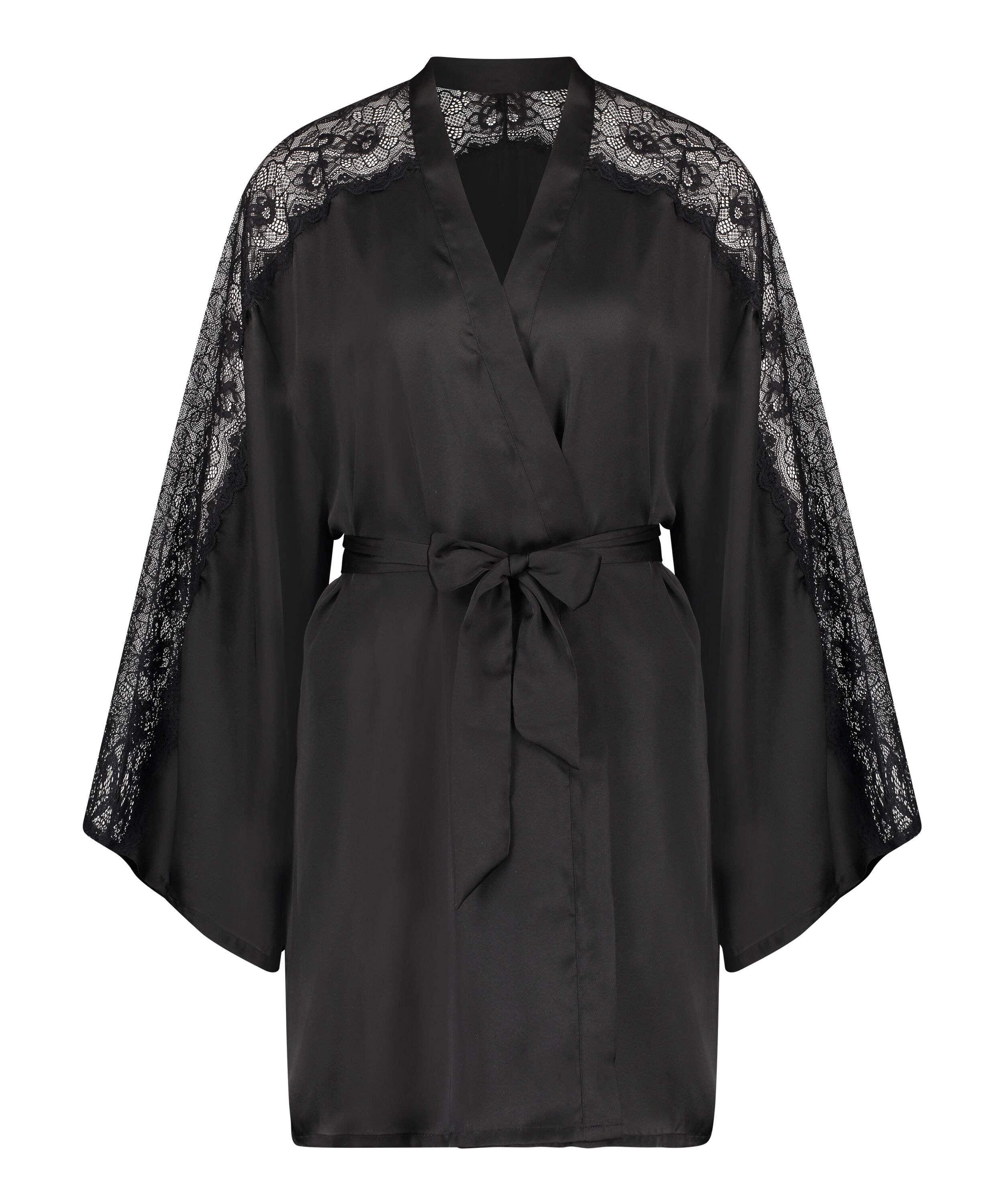 Kimono Satin Lace, Zwart