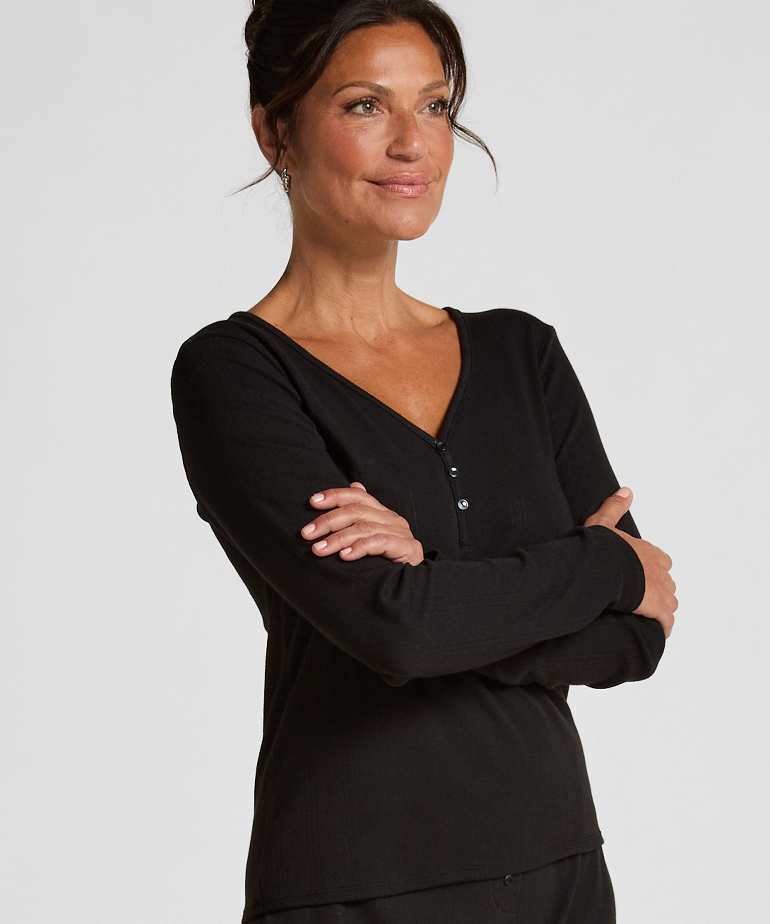 Pyjama top Henley, Zwart