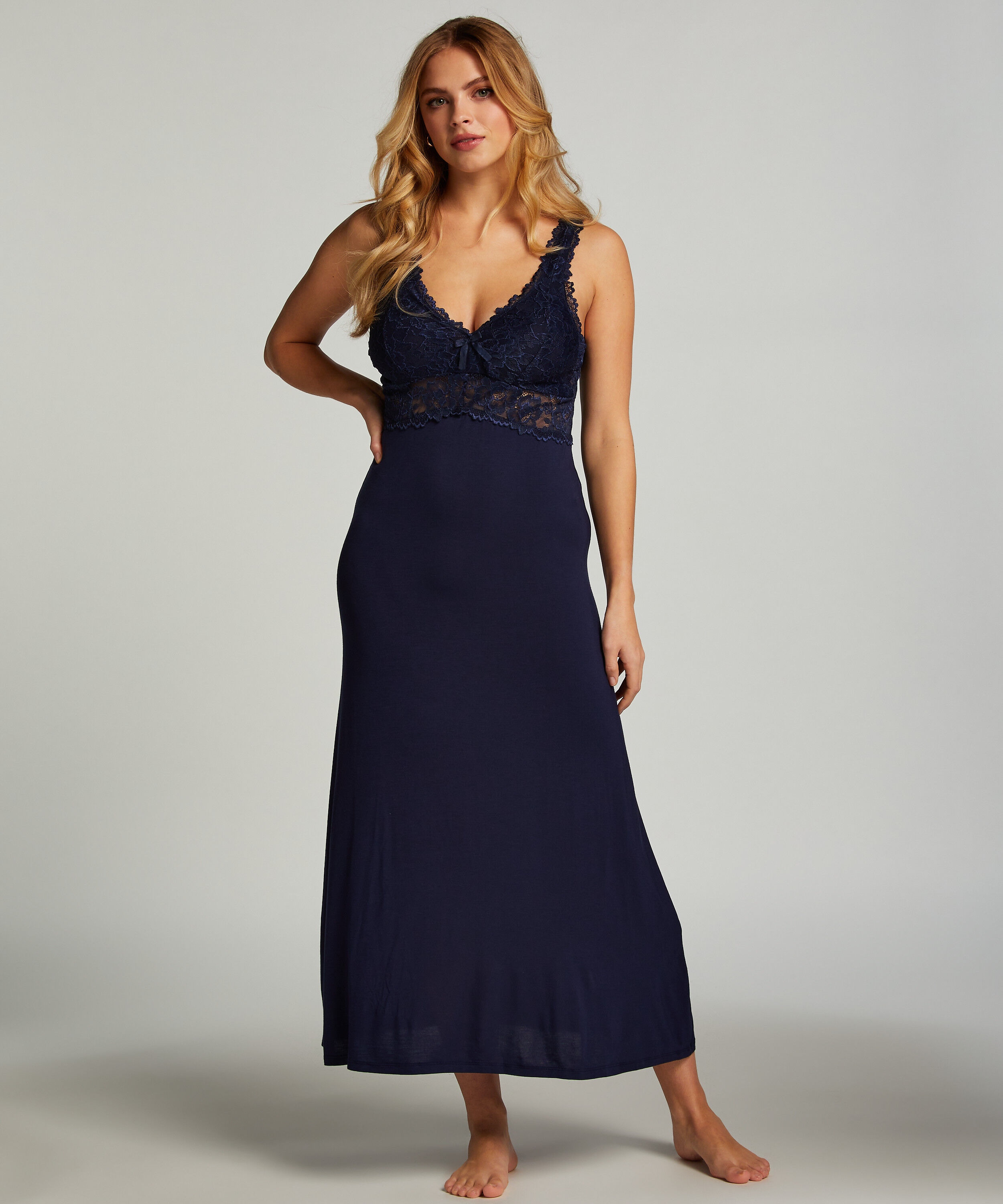 Slipdress Nora Lace Long, Blauw