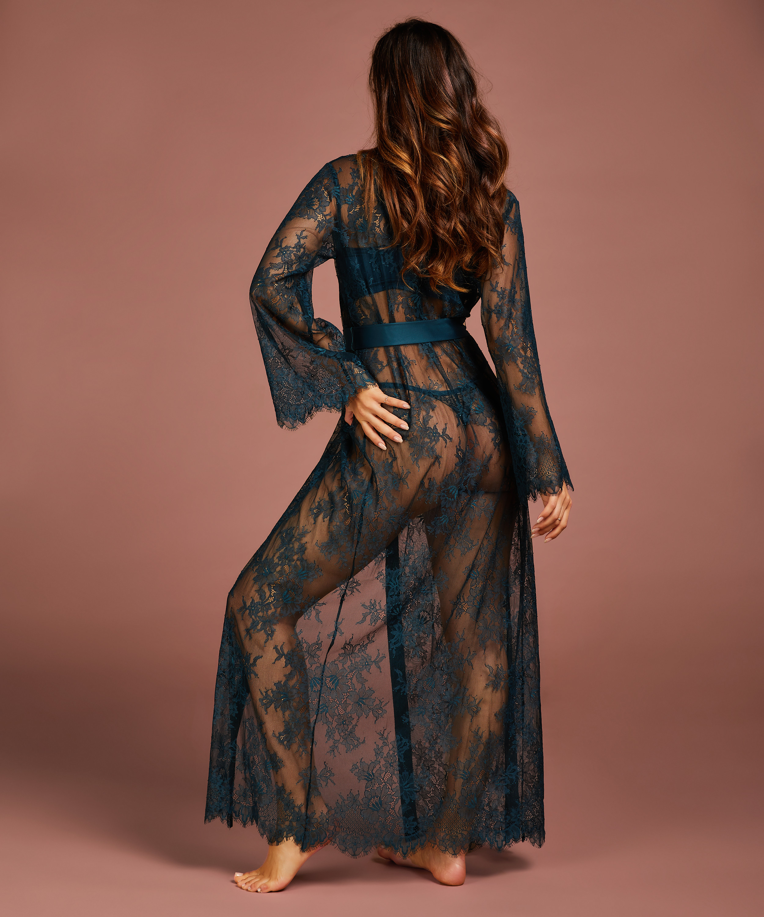 Lange Kimono Allover Lace, Blauw, main
