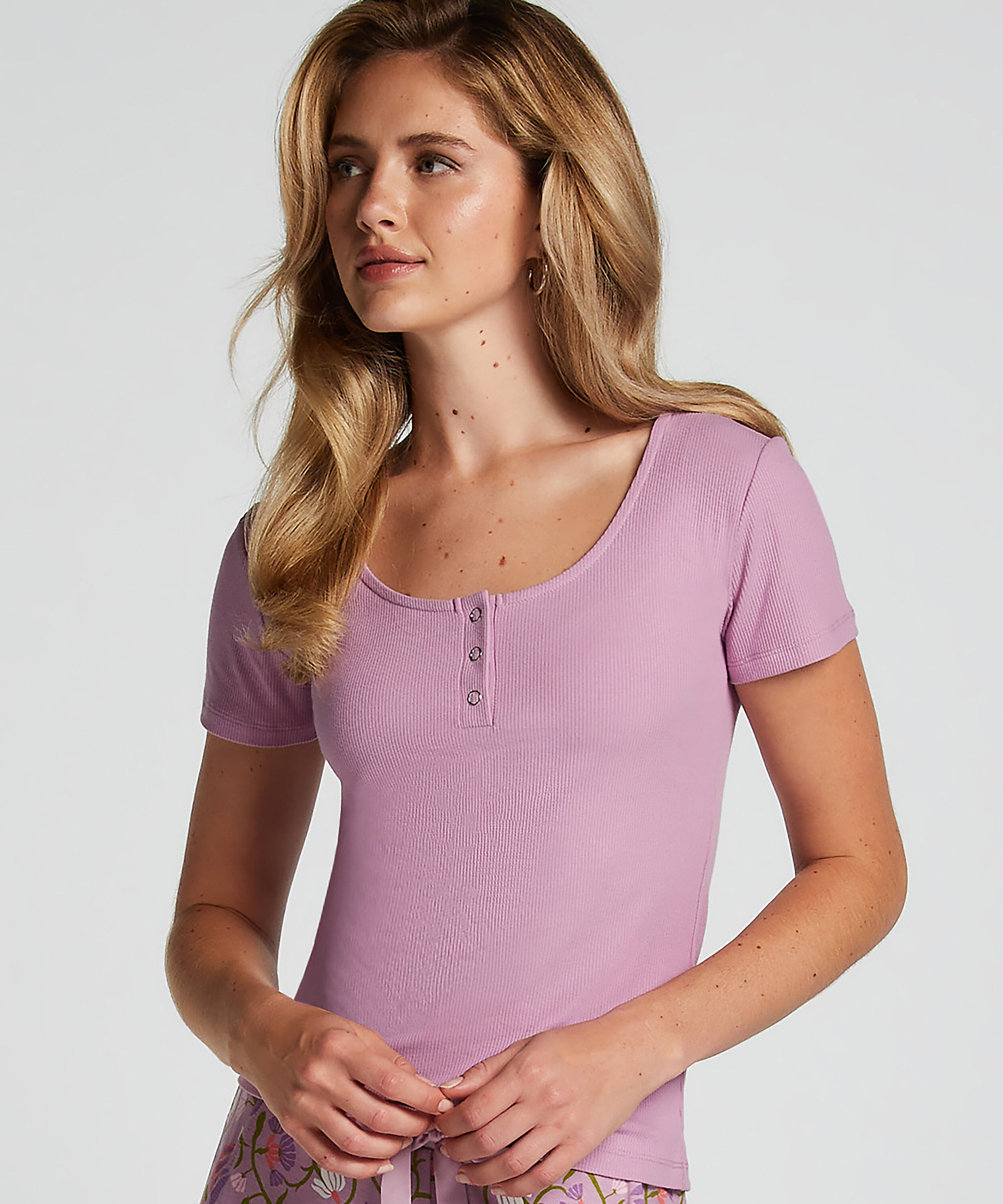 Pyjama top Henley, Paars
