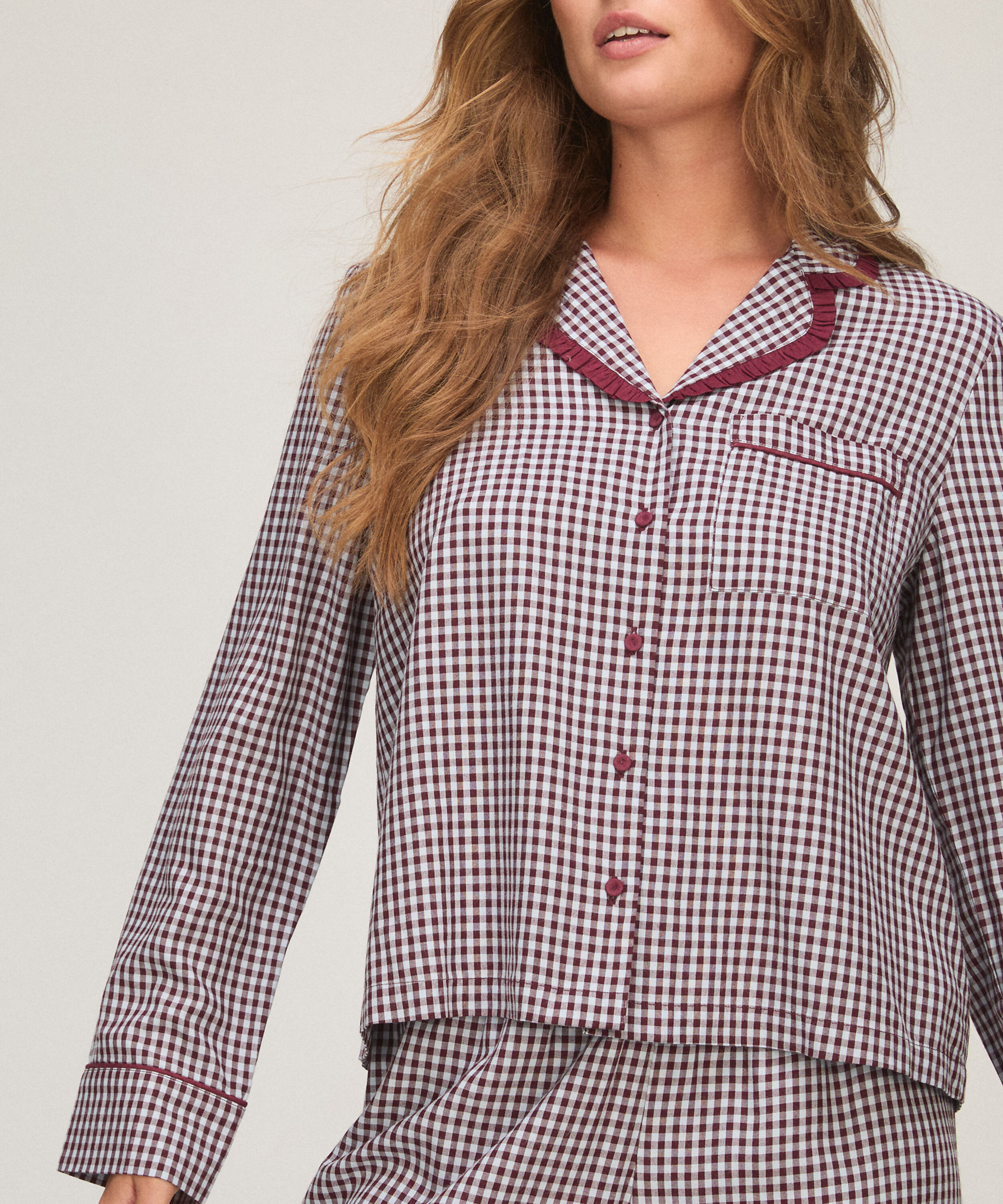 Pyjama Set Poplin Ruffle, Paars Pyjama Set Poplin Ruffle, Paars