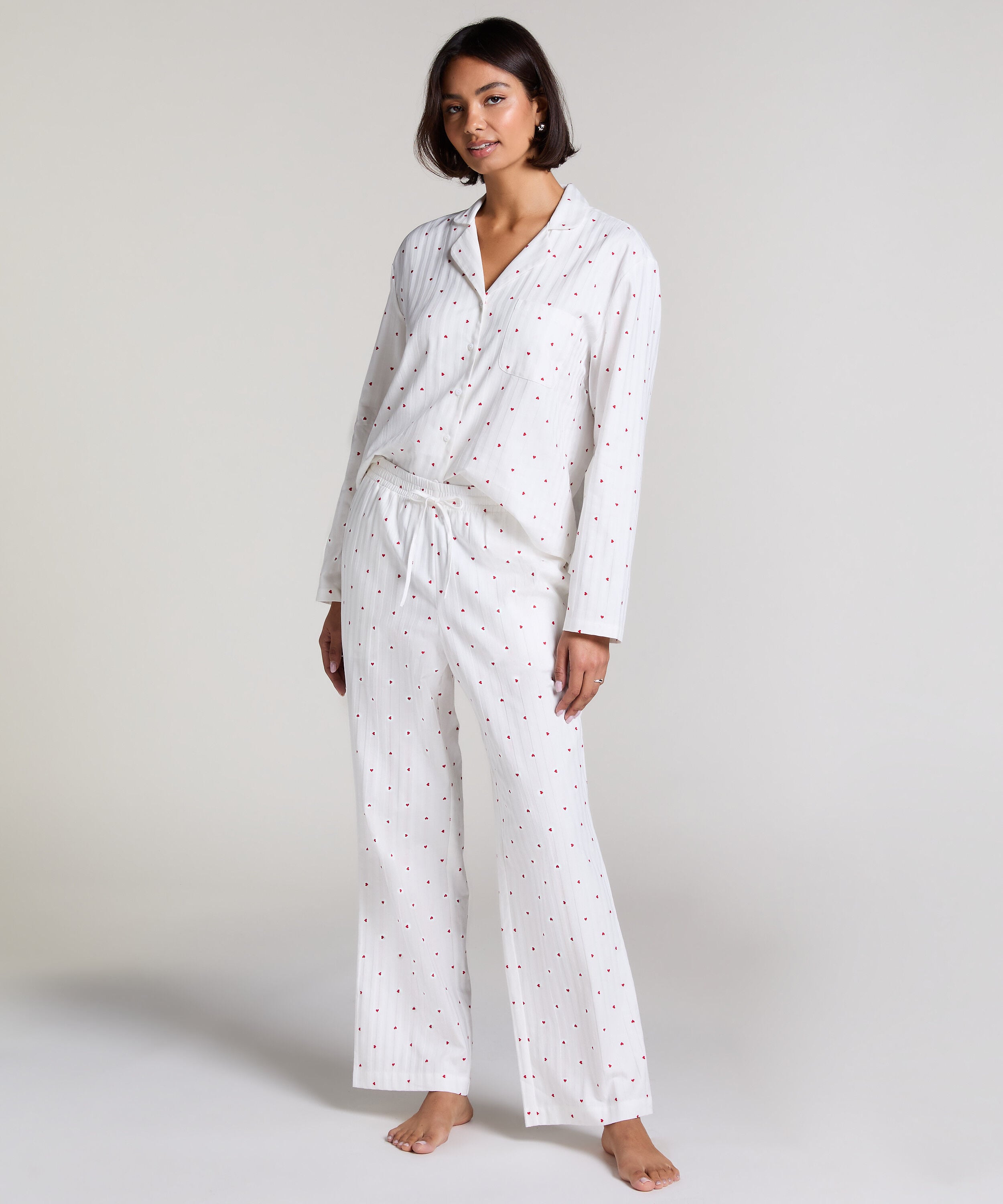 Pyjamabroek Jacquard Hearts, Wit