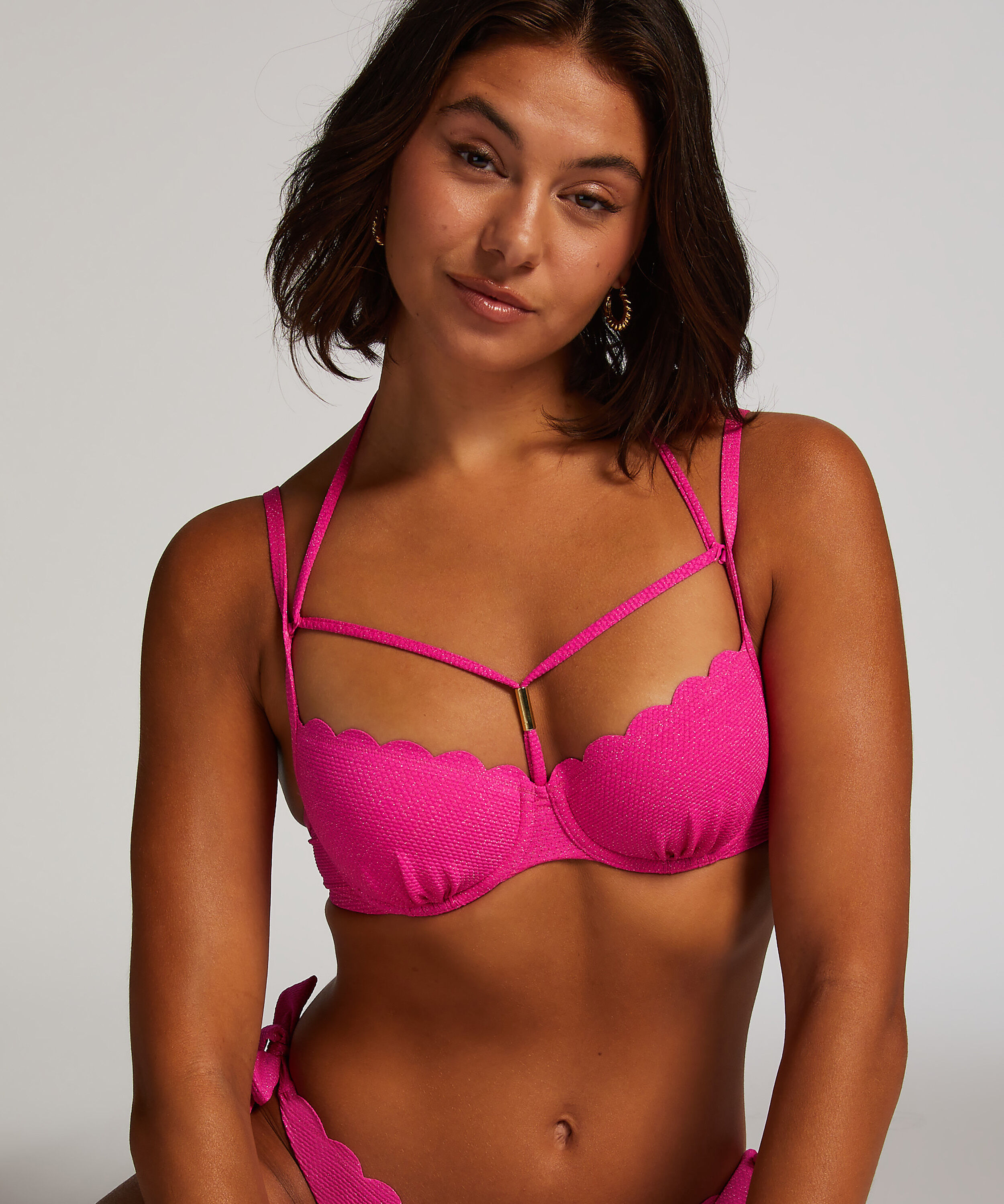 Bikinitop Scallop Lurex, Roze
