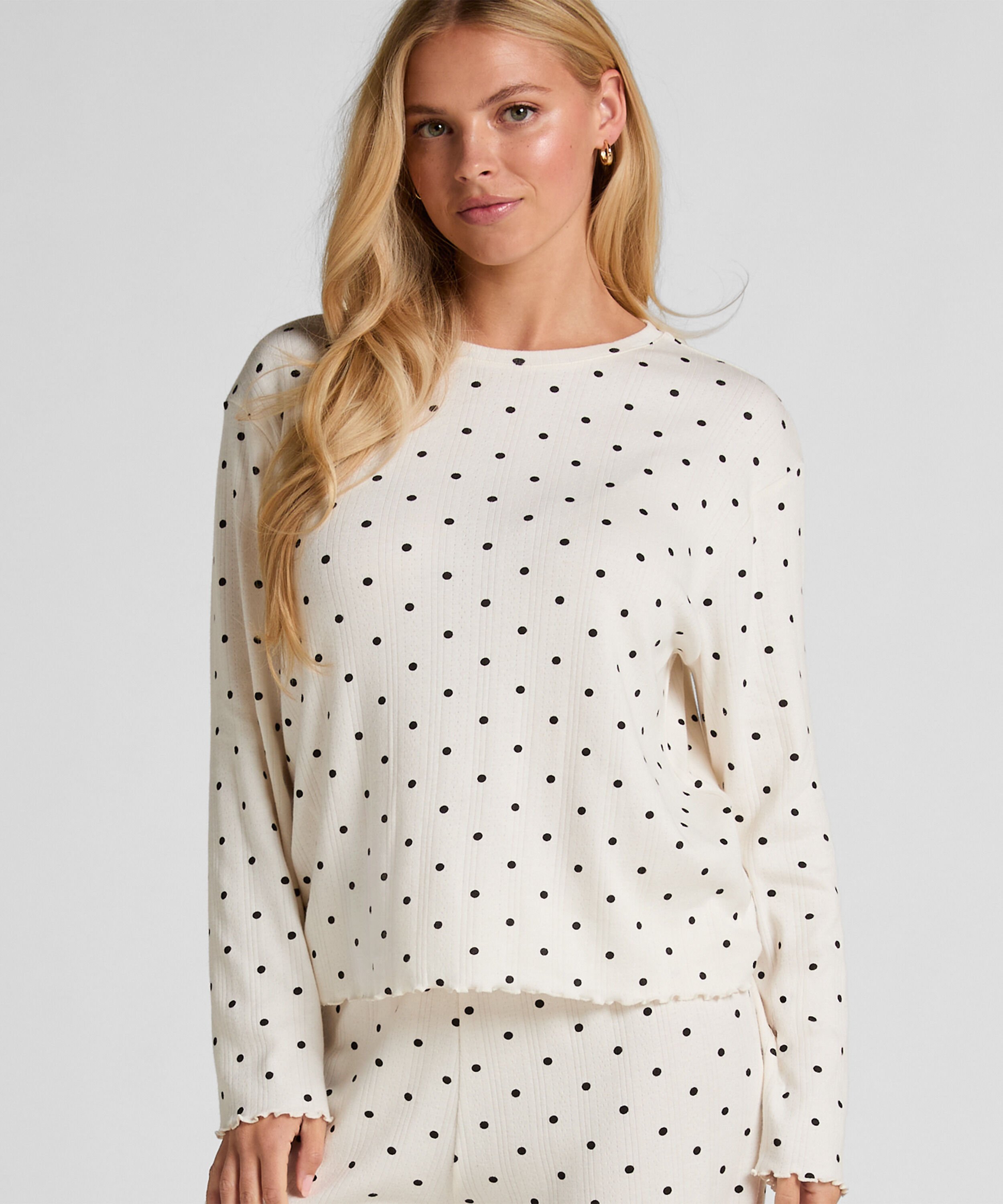 Pyjama Top Loose Pointelle, Wit