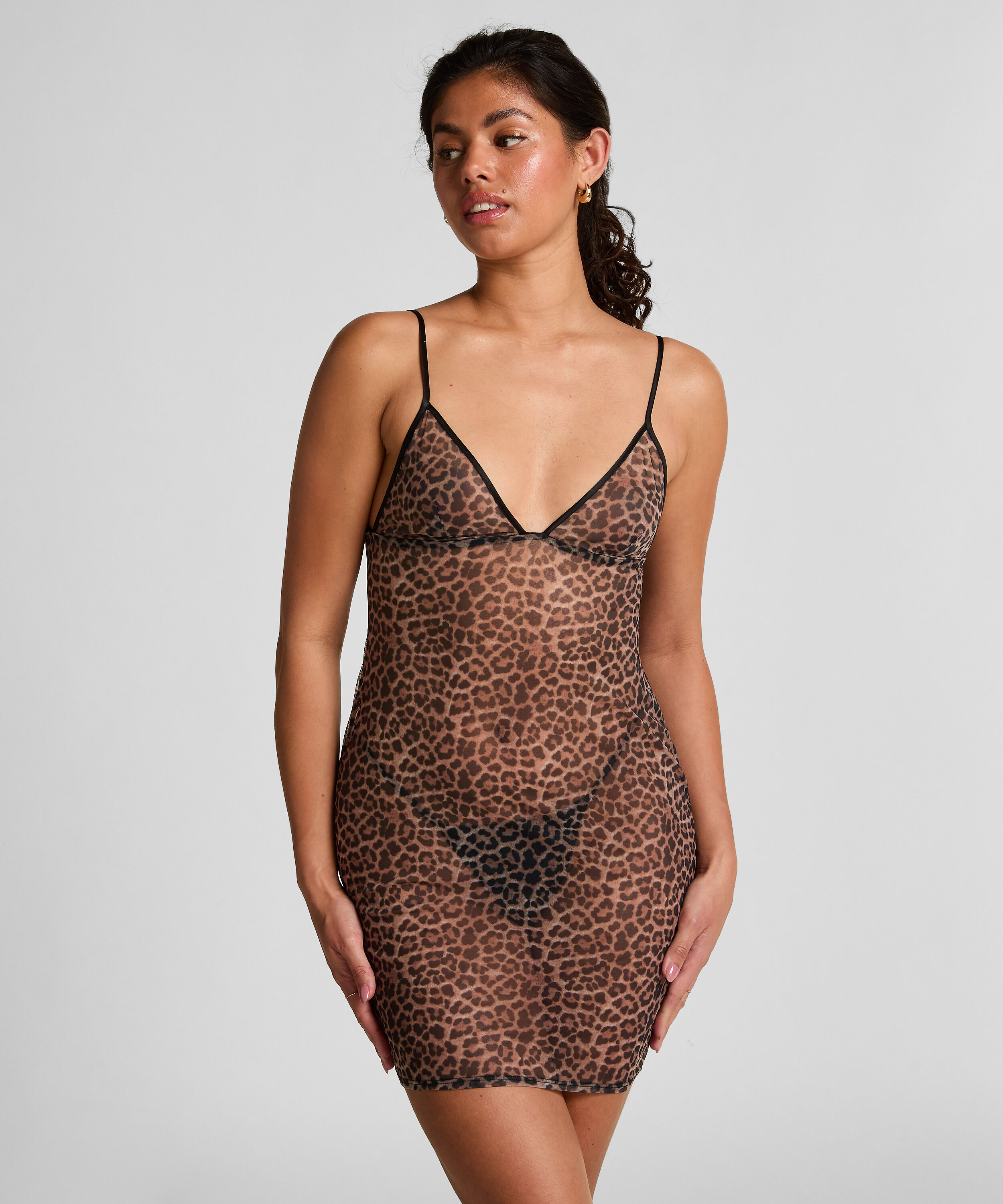 Slipdress Leopard, Zwart