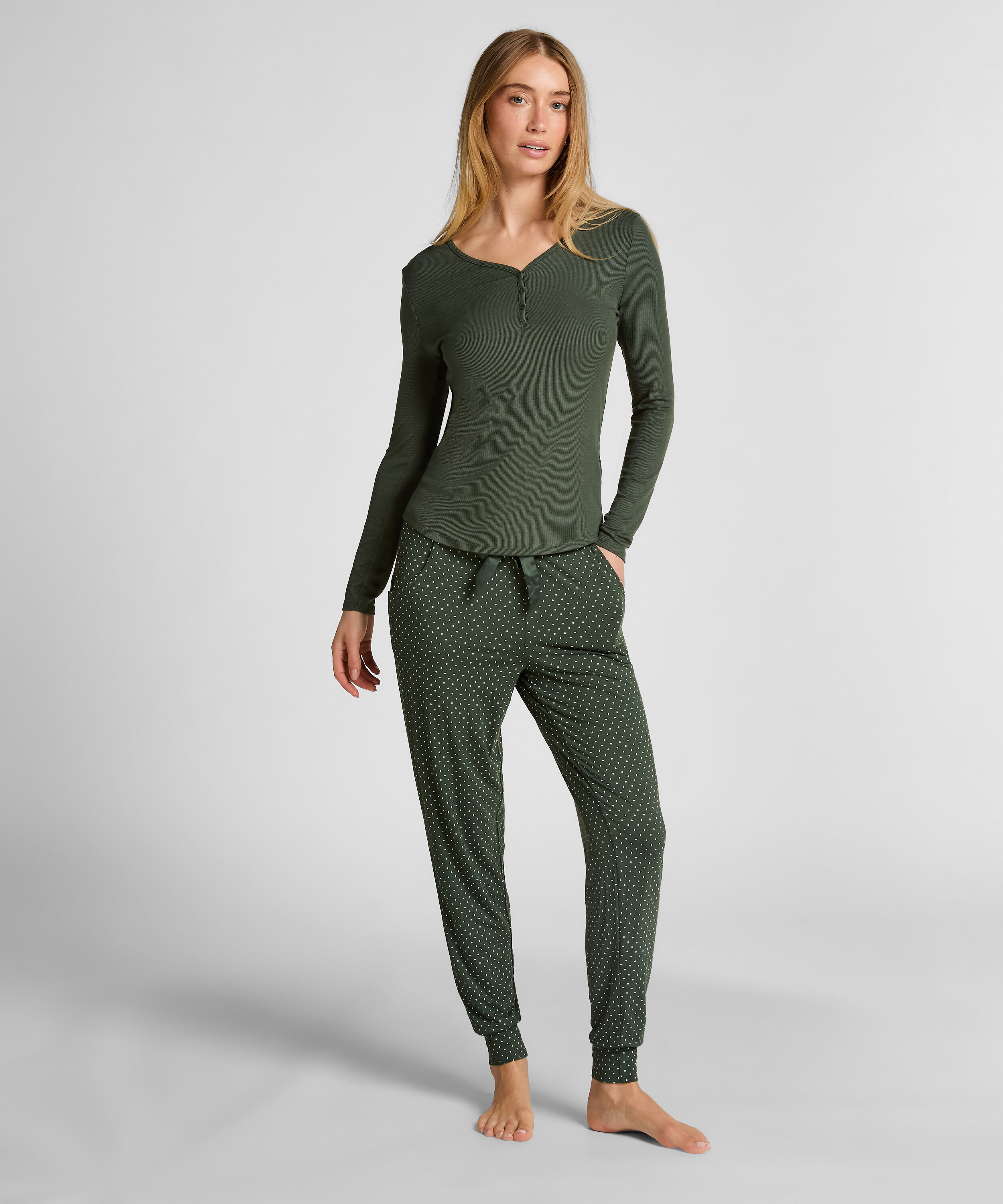 Pyjamatop met lange mouwen Henley