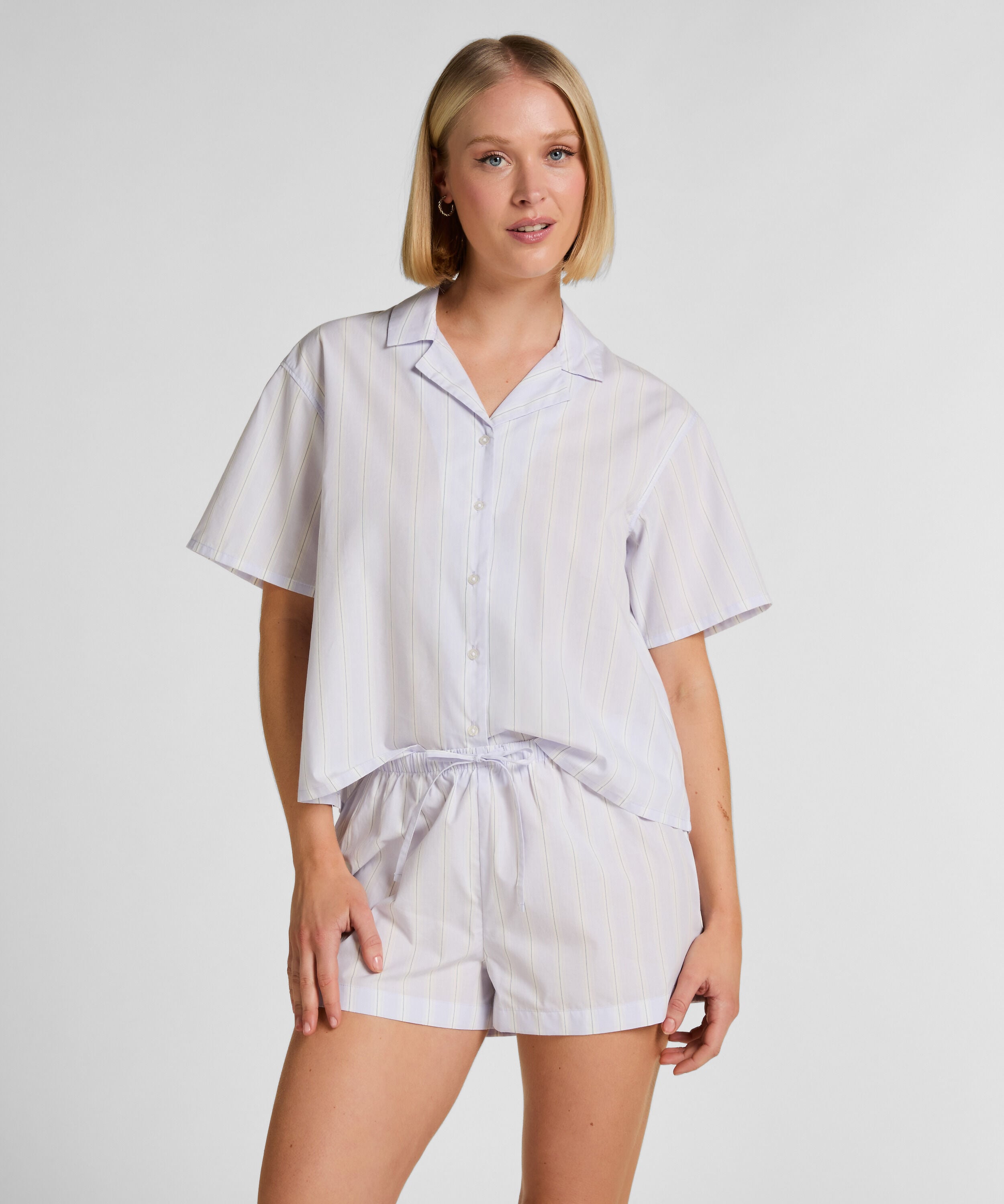Gestreept Katoenen Pyjama short, Paars Gestreept Katoenen Pyjama short, Paars