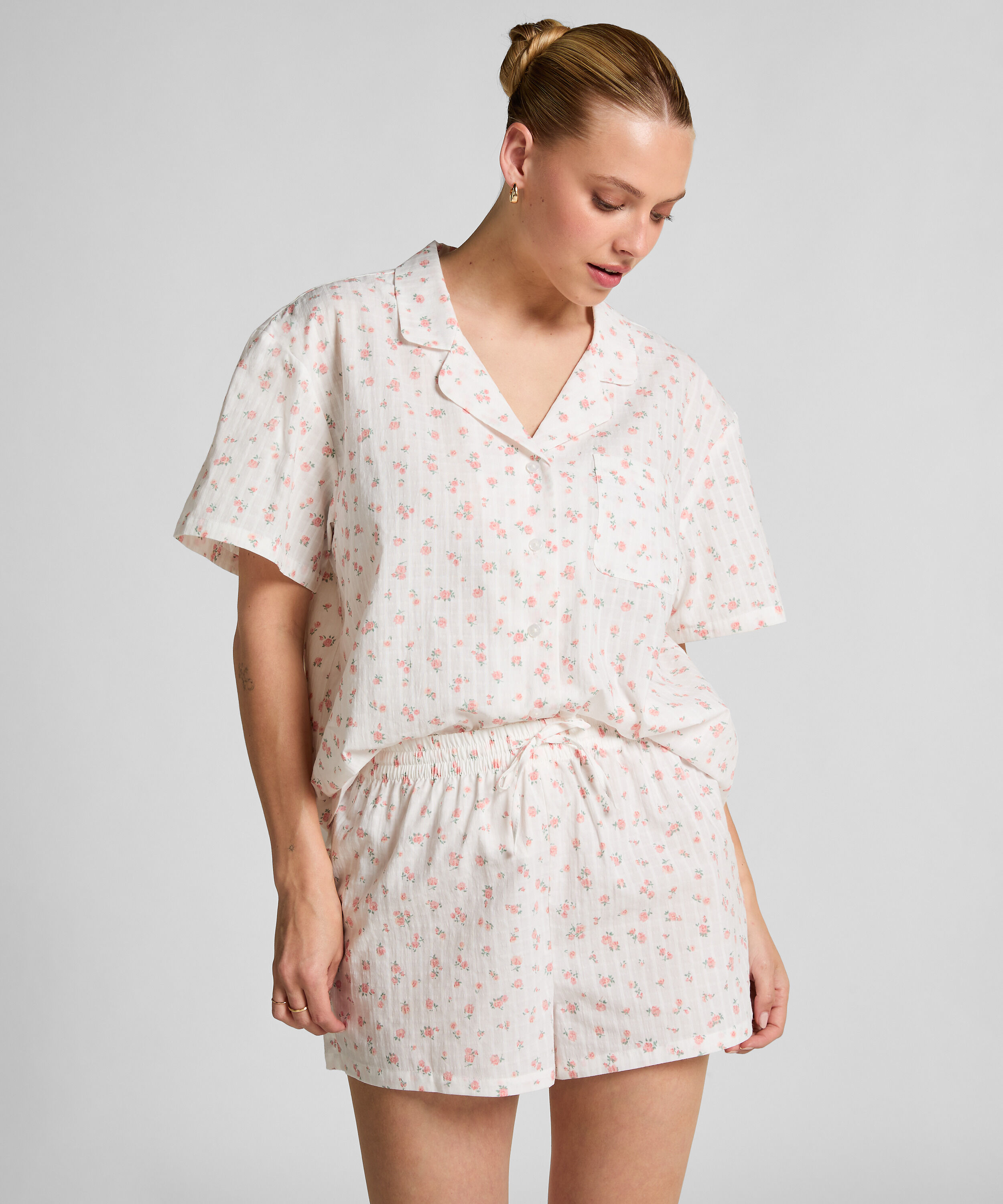 Geweven pyjamashort, Wit