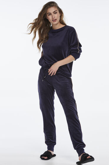 Hunkemoller Joggingsbroek Velours Blauw hunkemoller kopen in de aanbieding