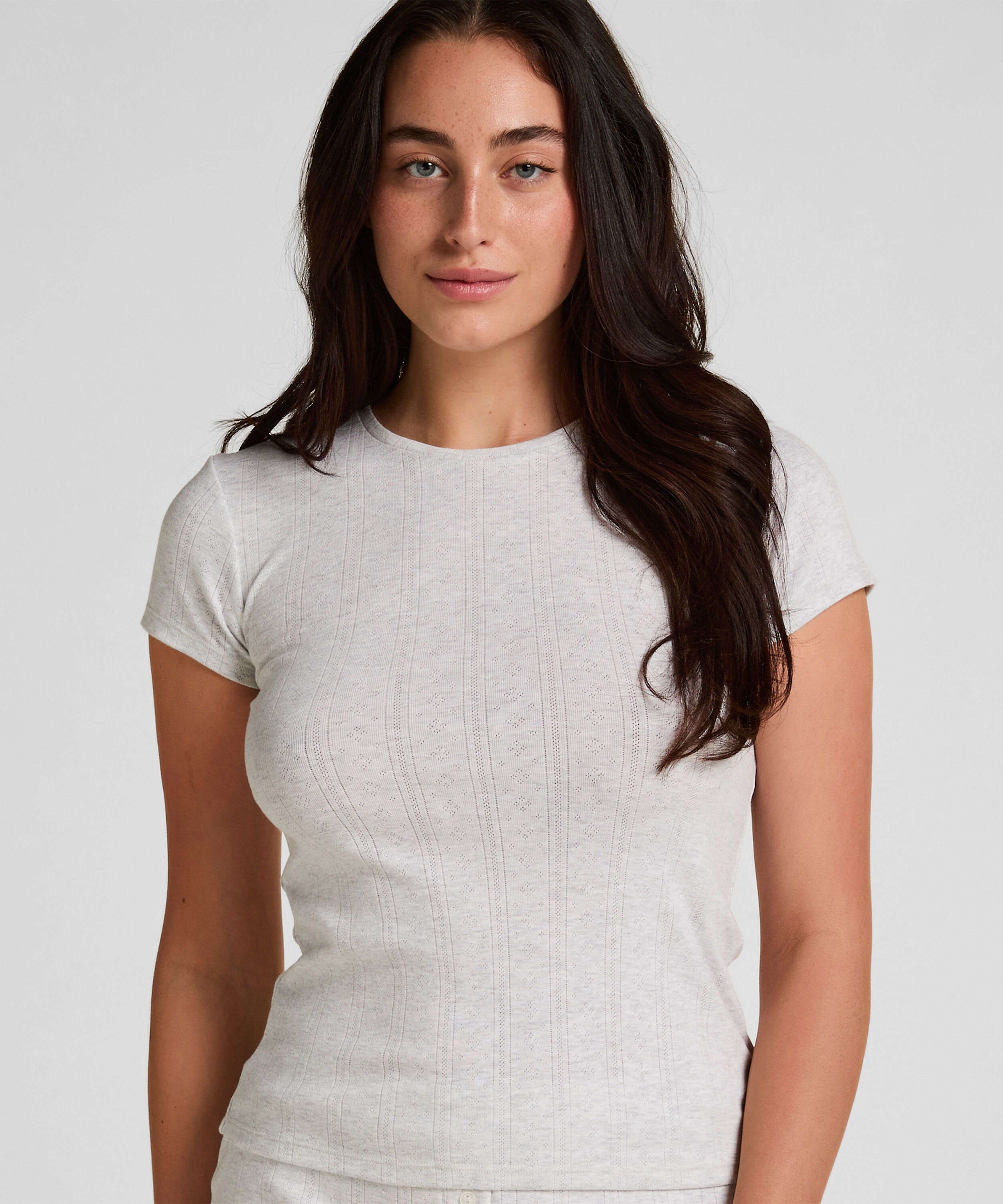Pointelle Top, Grijs
