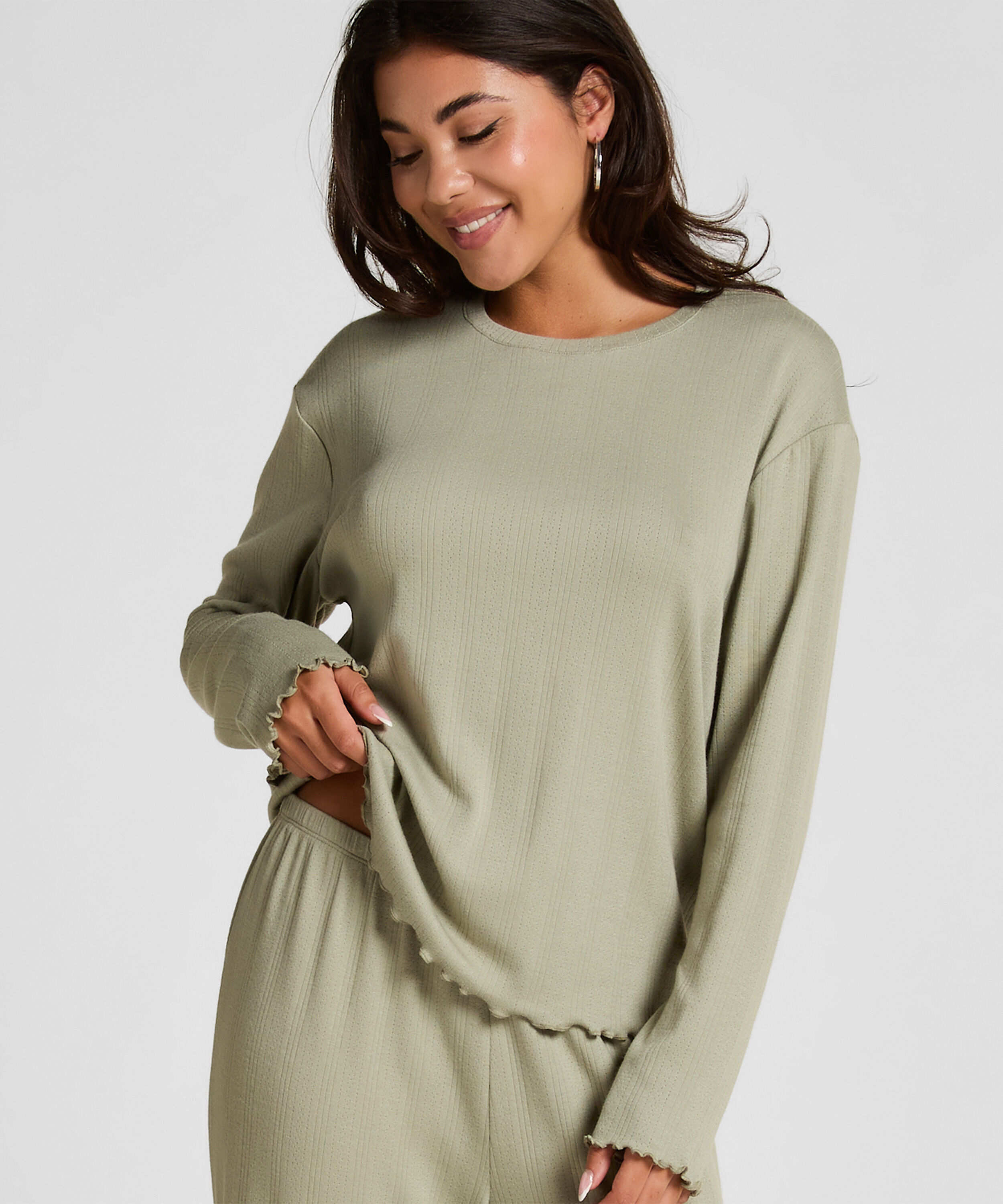 Pyjama Top Loose Pointelle, Groen Pyjama Top Loose Pointelle, Groen