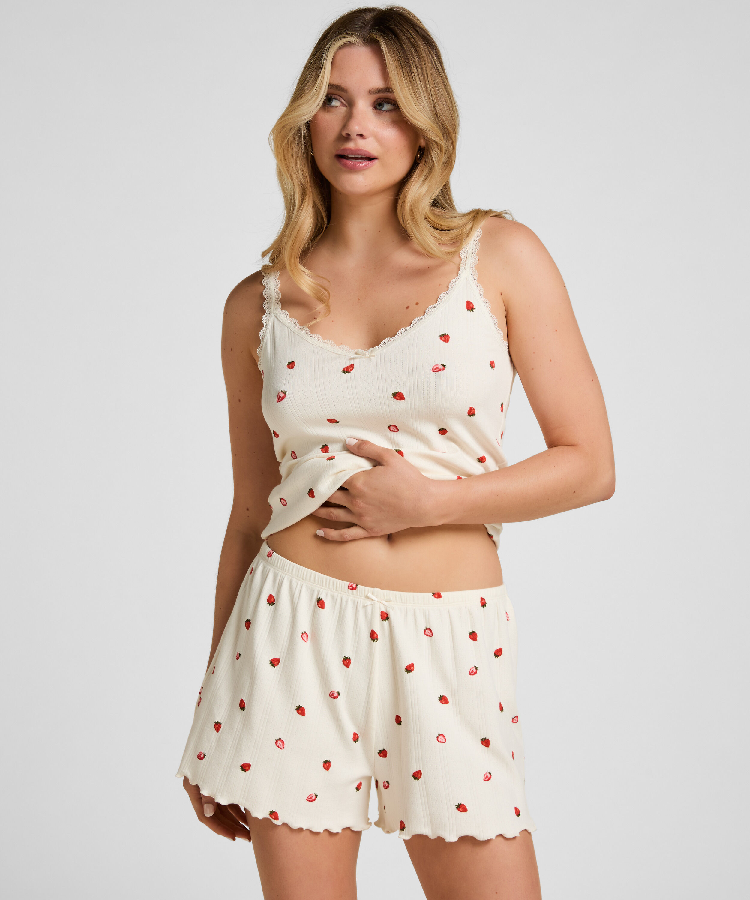 Pyjama Short Pointelle, Wit Pyjama Short Pointelle, Wit