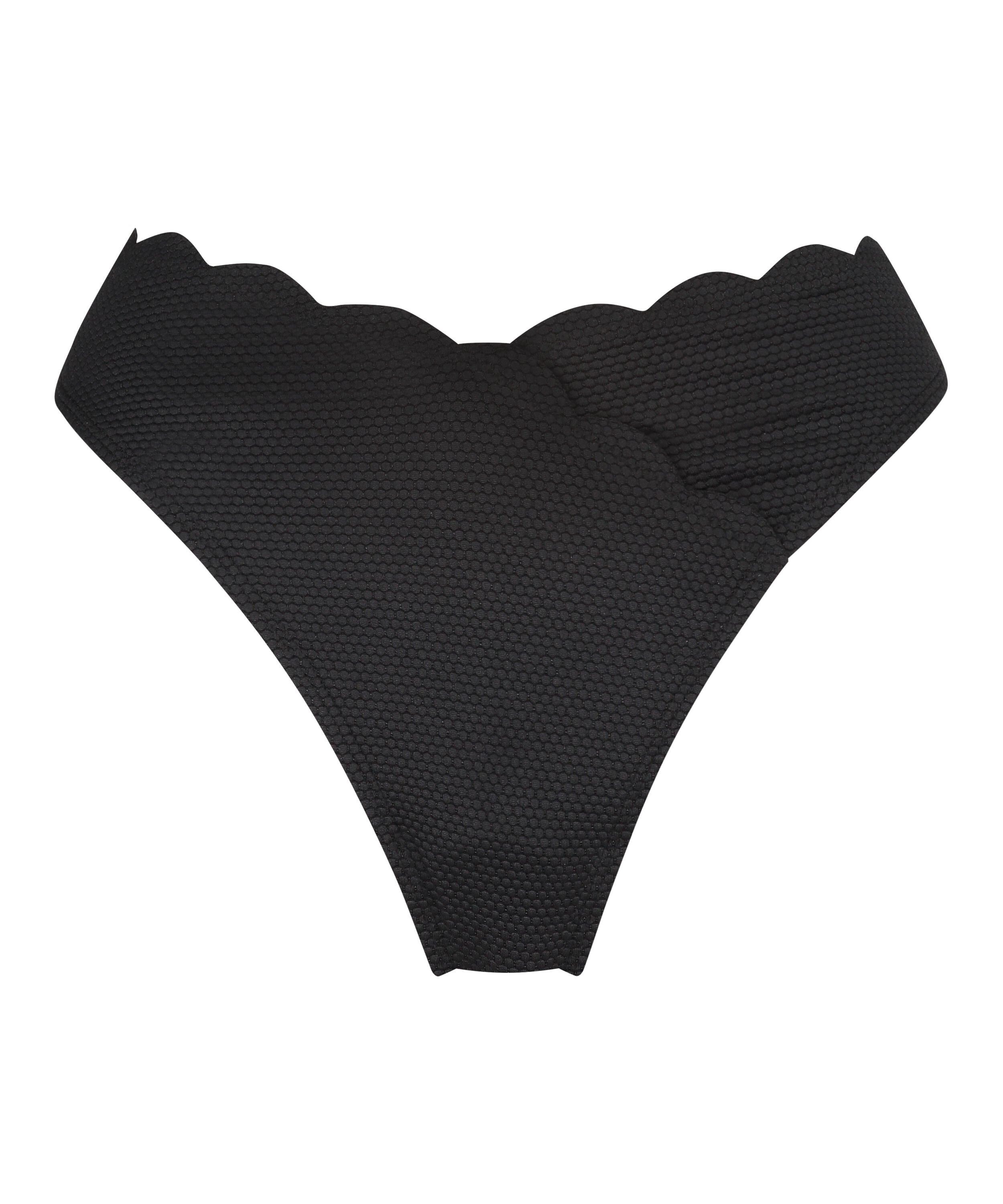 Hoog uitgesneden Bikinibroekje Scallop, Zwart Hoog uitgesneden Bikinibroekje Scallop, Zwart