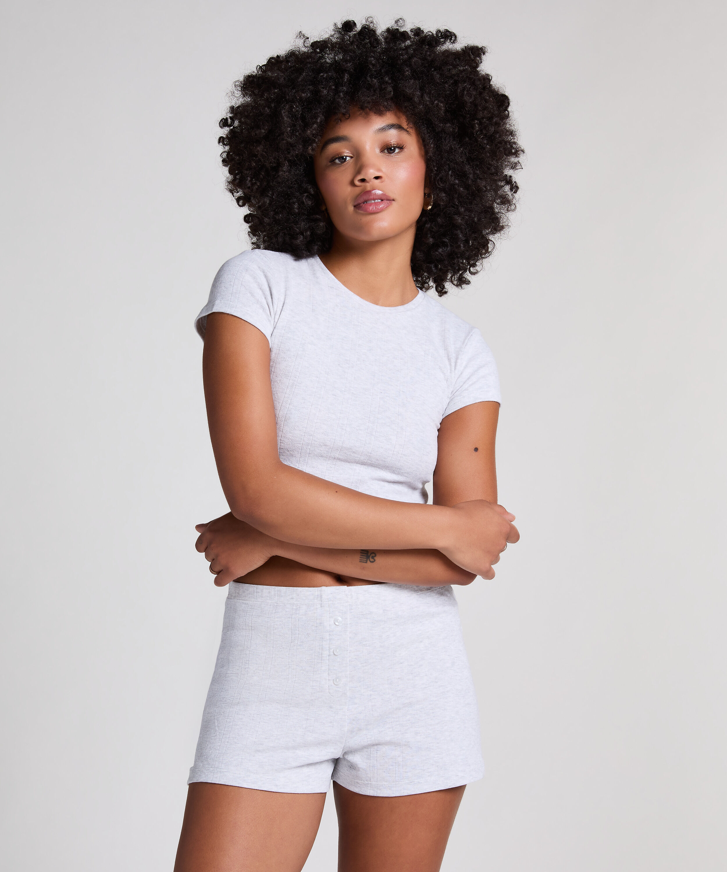 Pointelle Short, Grijs