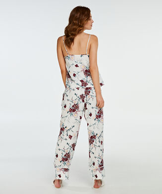 Pyjamabroek woven floral, Wit