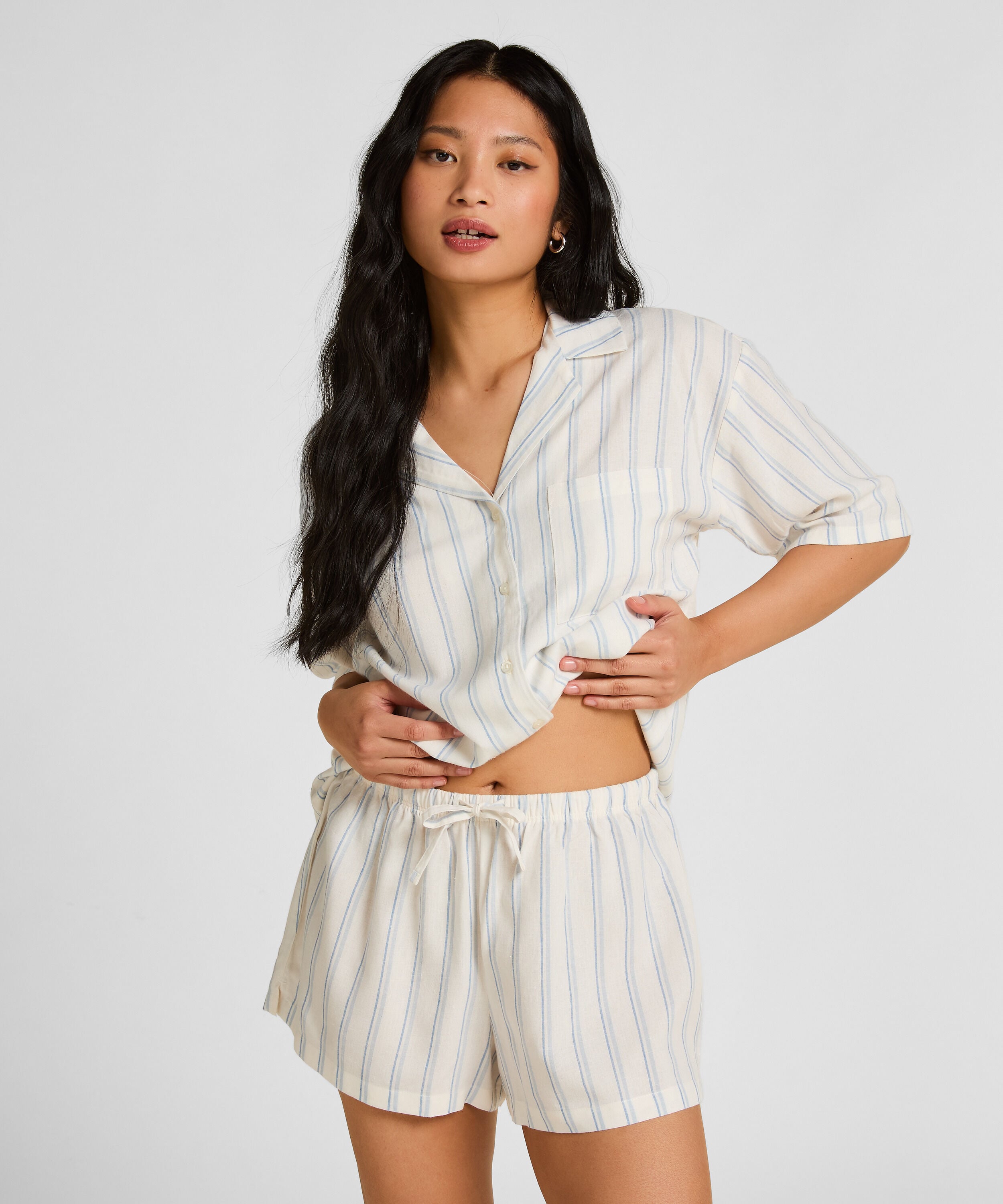 Linnen Pyjama Short, Wit
