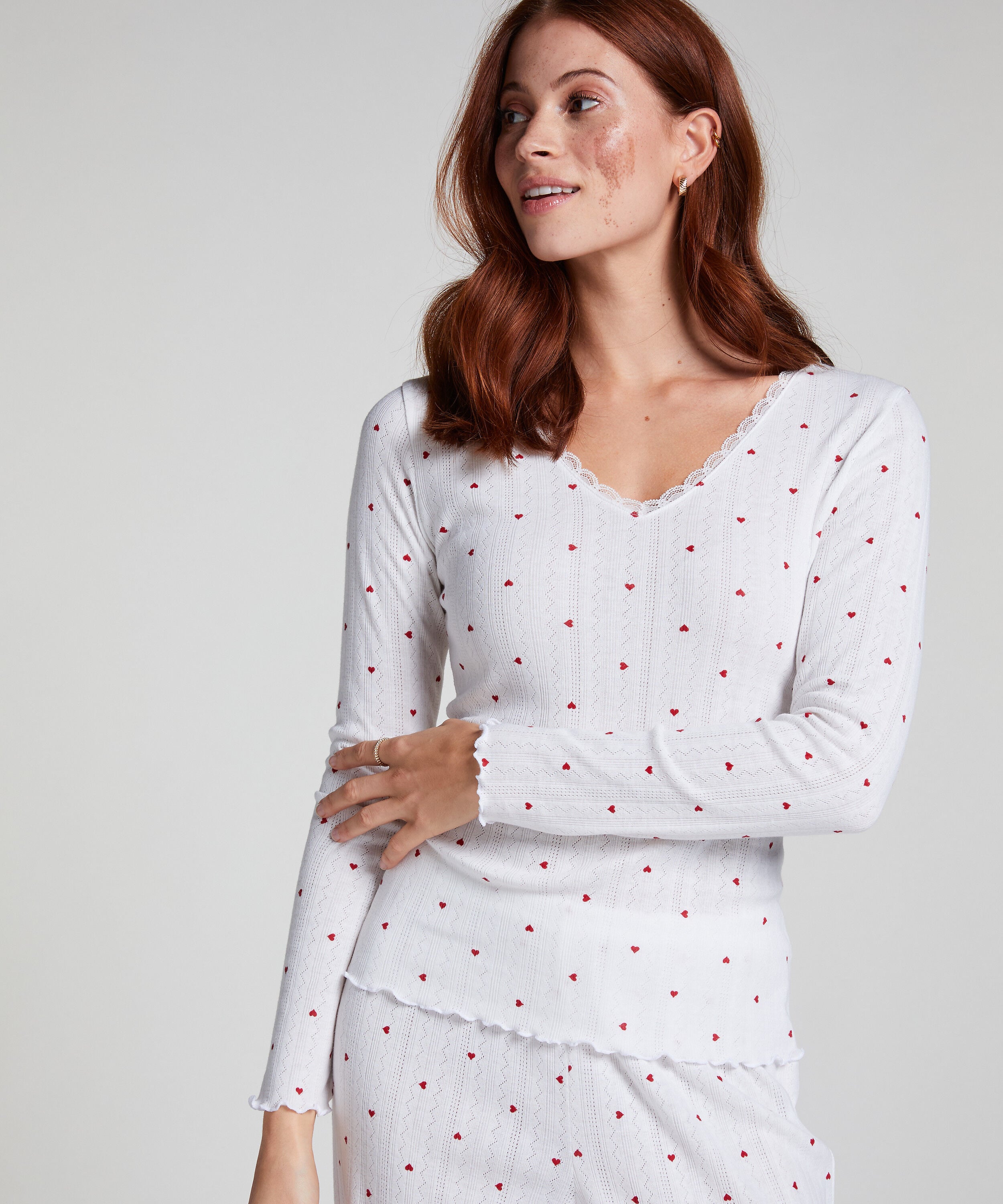 Pyjama top Pointelle, Wit