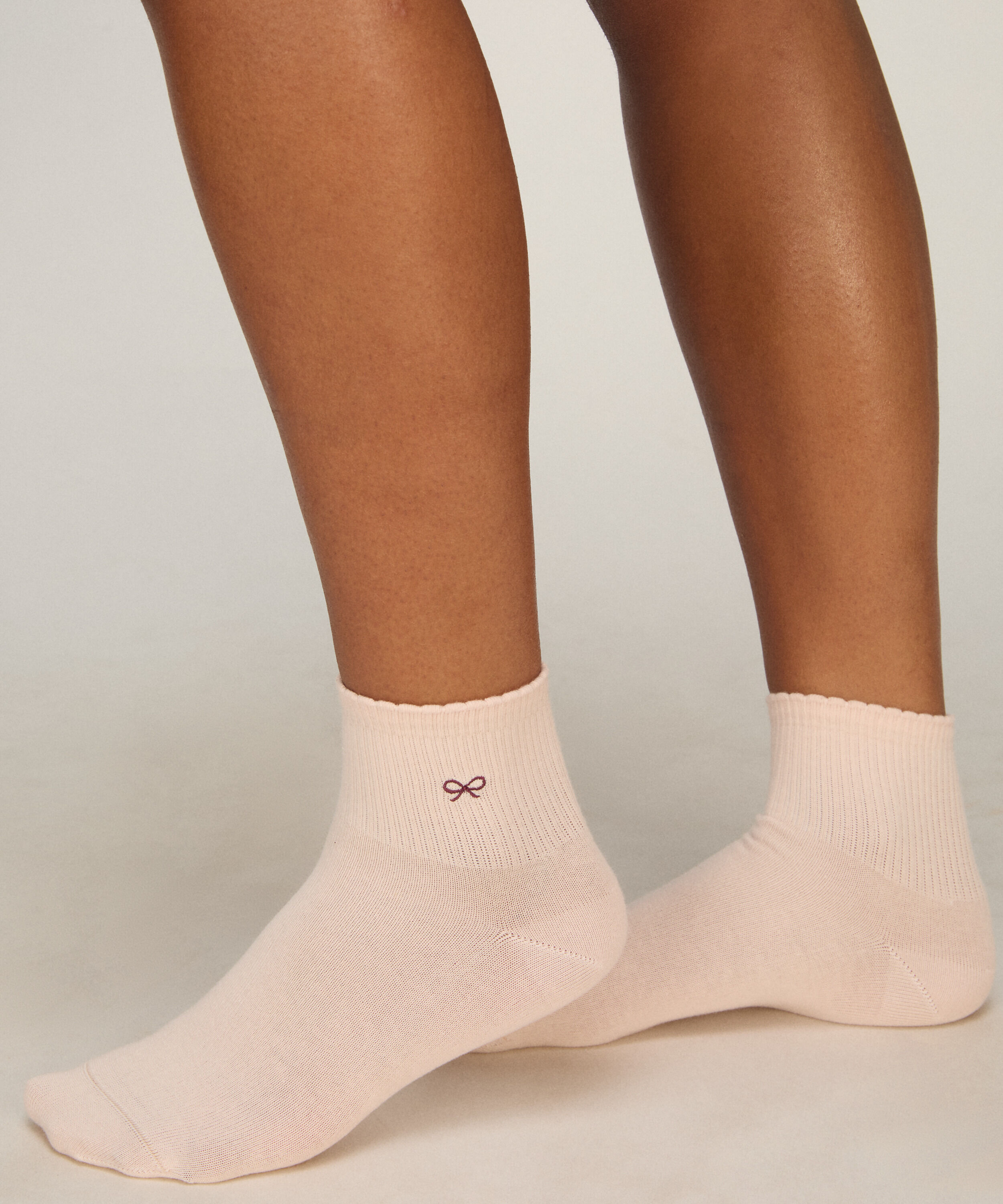 2 Paar Katoenen Half Crew Sokken, Roze