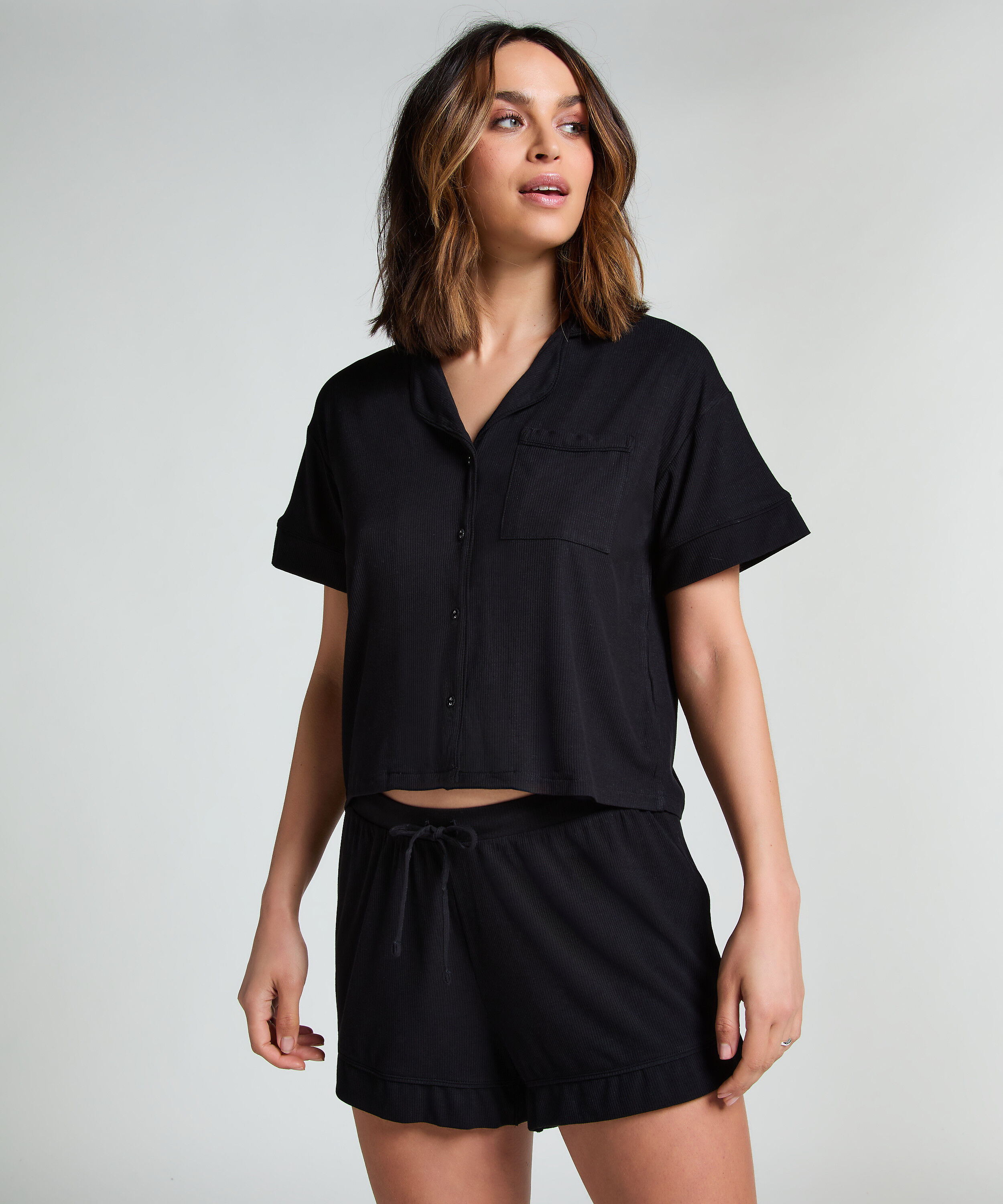 Short Jersey Rib Essential, Zwart