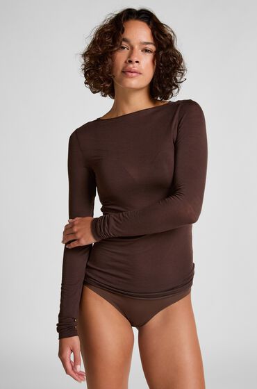 Hunkemöller super soft Boothals shirt met Cashmere Bruin