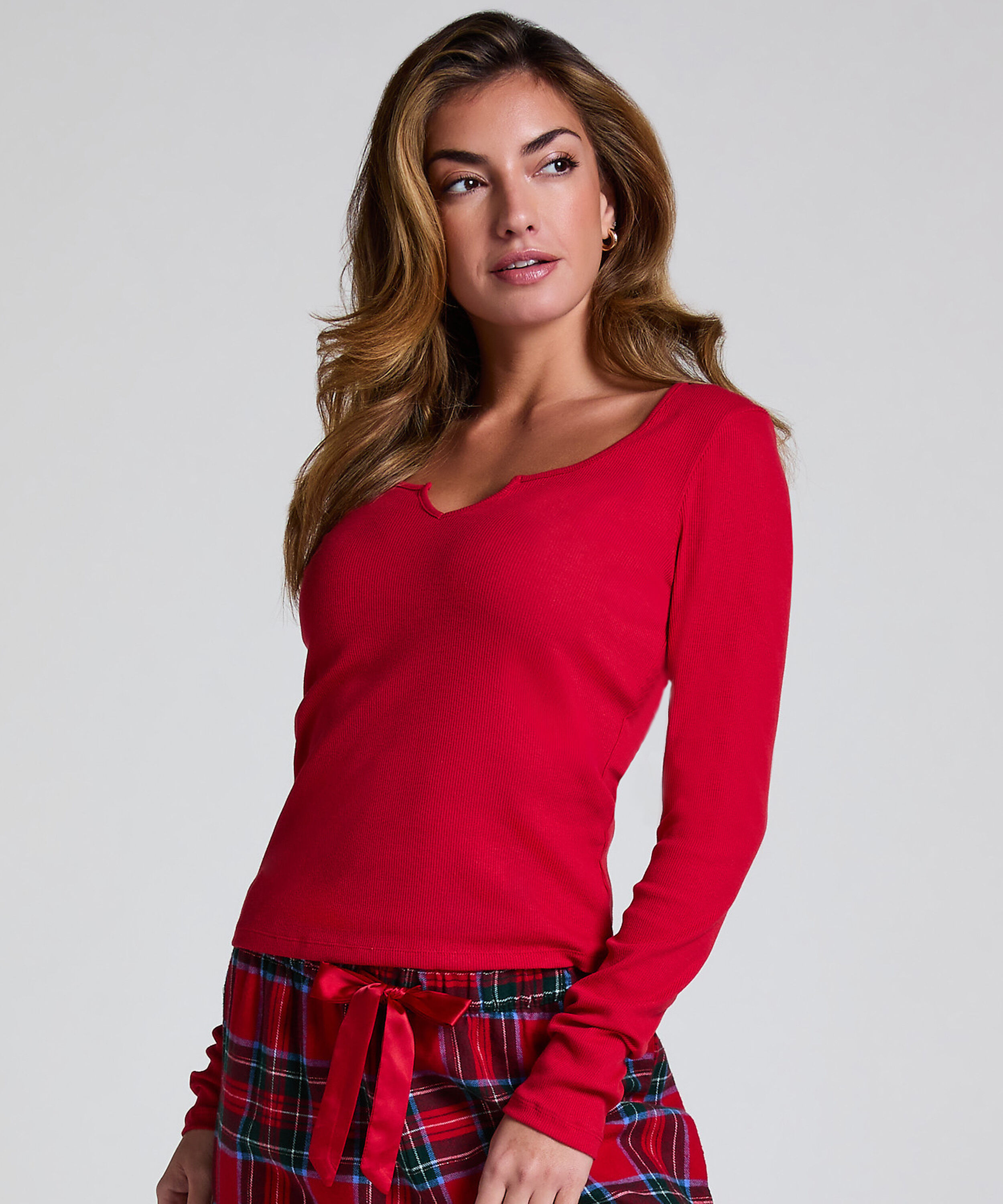 Pyjamatop lange mouwen, Rood