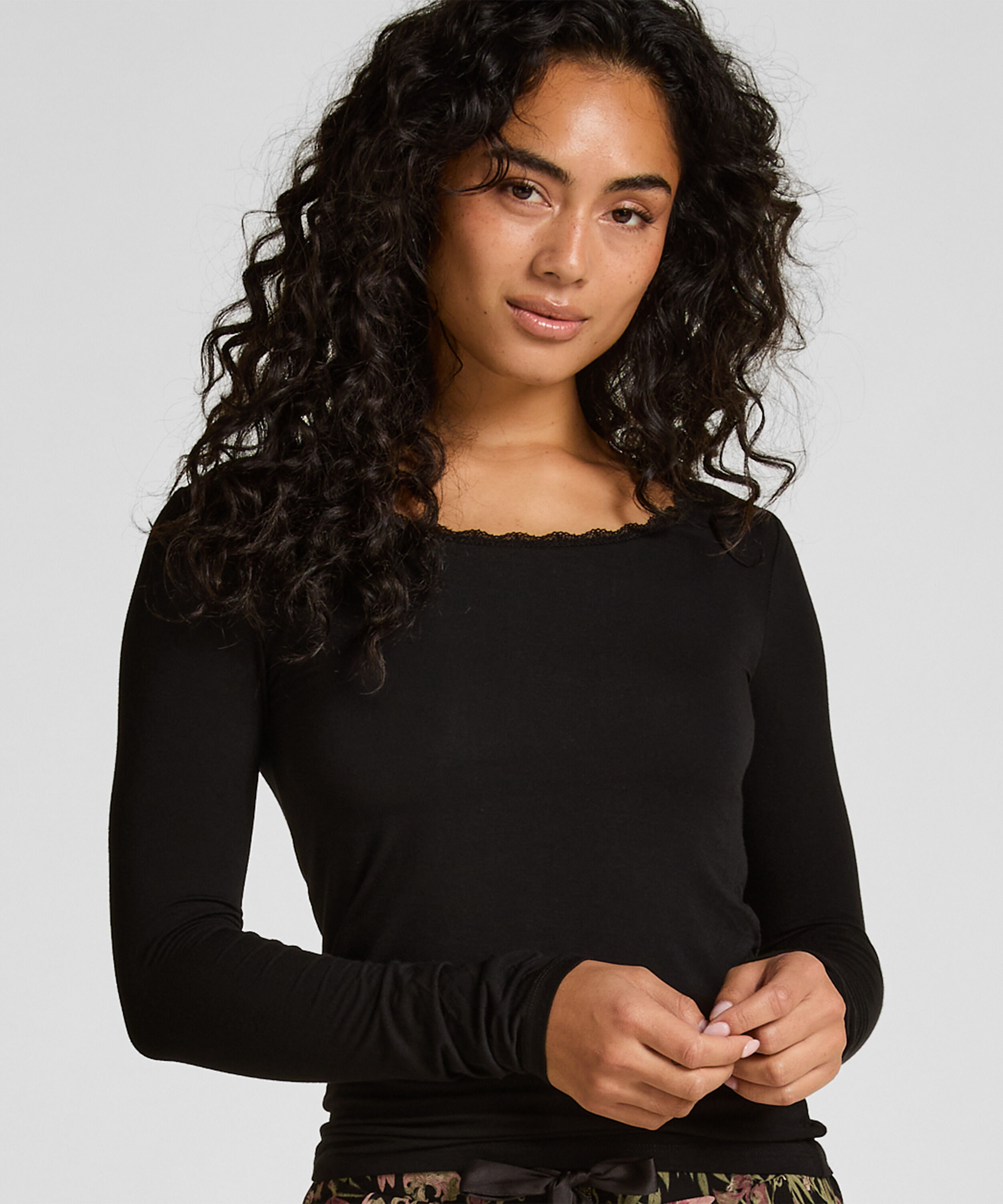 Jersey pyjamatop met lange mouwen, Zwart Jersey pyjamatop met lange mouwen, Zwart