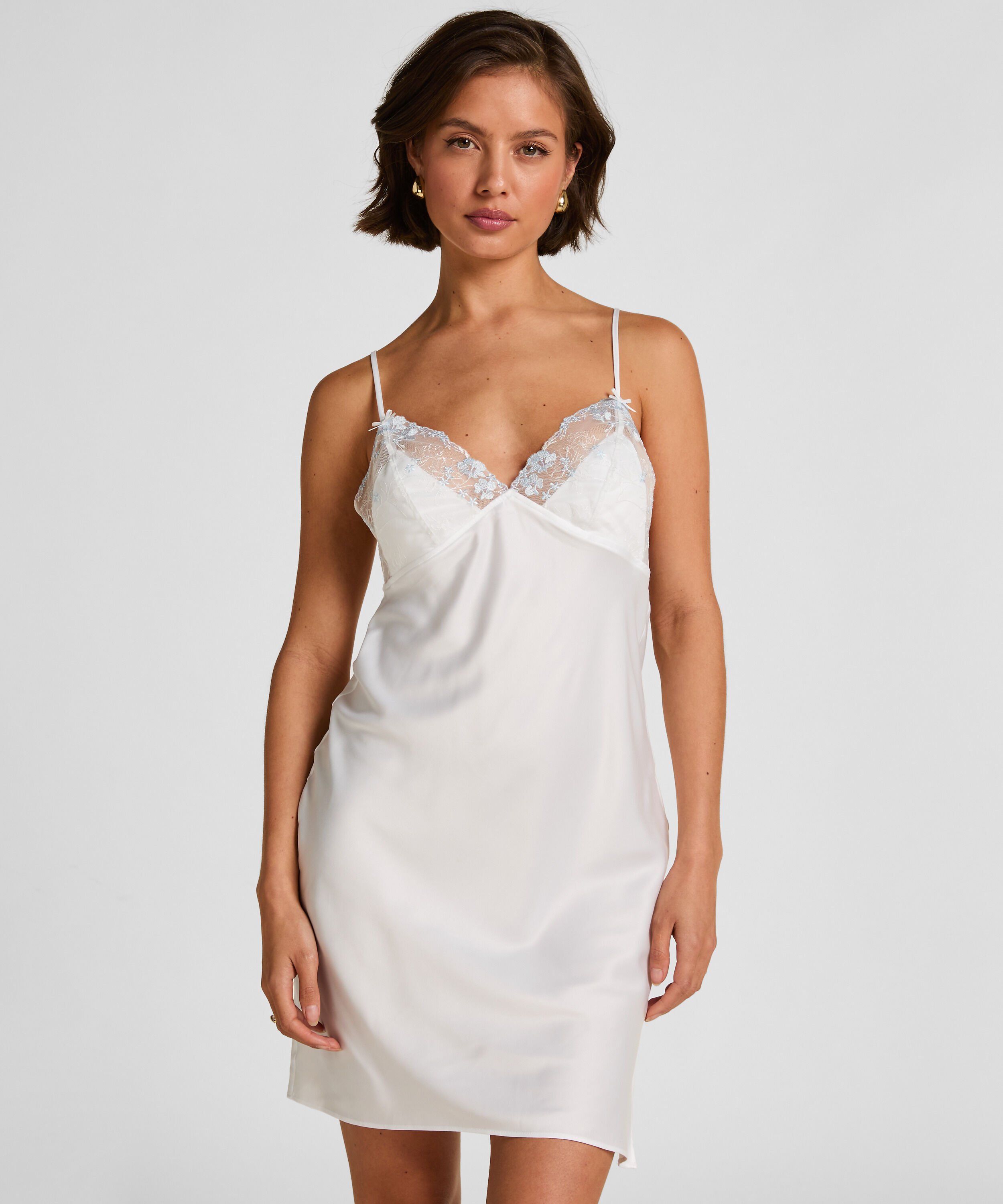 Satijnen slipdress Peonie, Wit