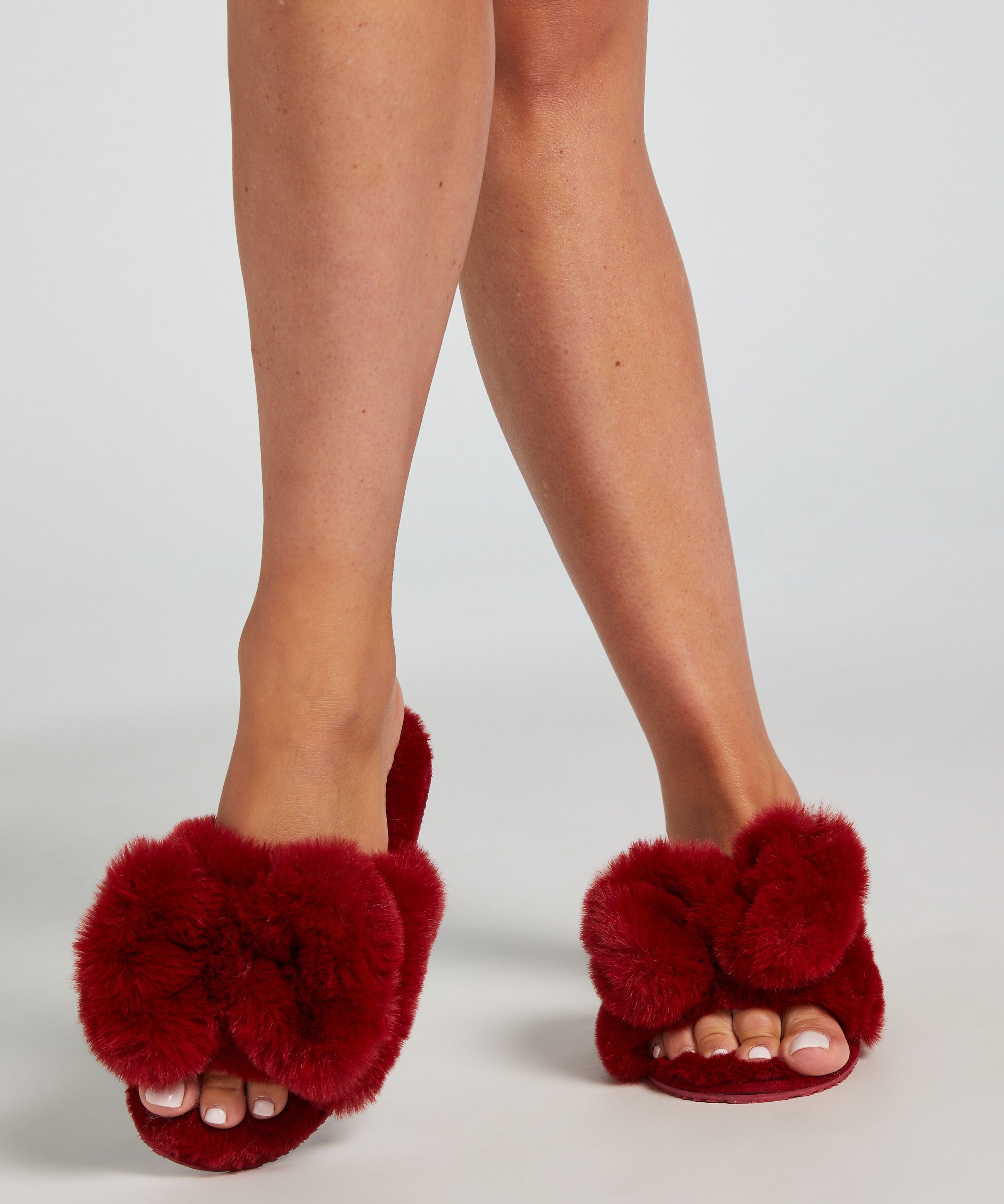 Pantoffels Bow Fake Fur, Rood